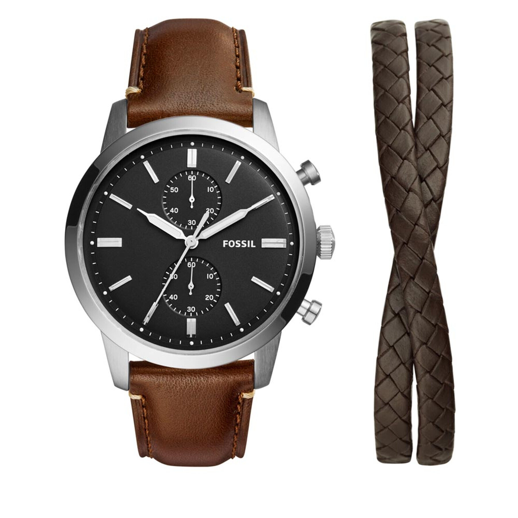 Fossil Часовник Townsman FS5967SET Кафяв - Pepit.bg