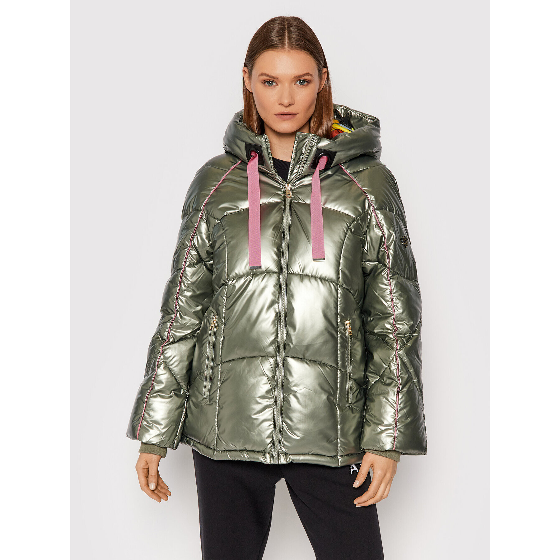 Fracomina Пухено яке FD21WC3001O412E9 Зелен Regular Fit - Pepit.bg