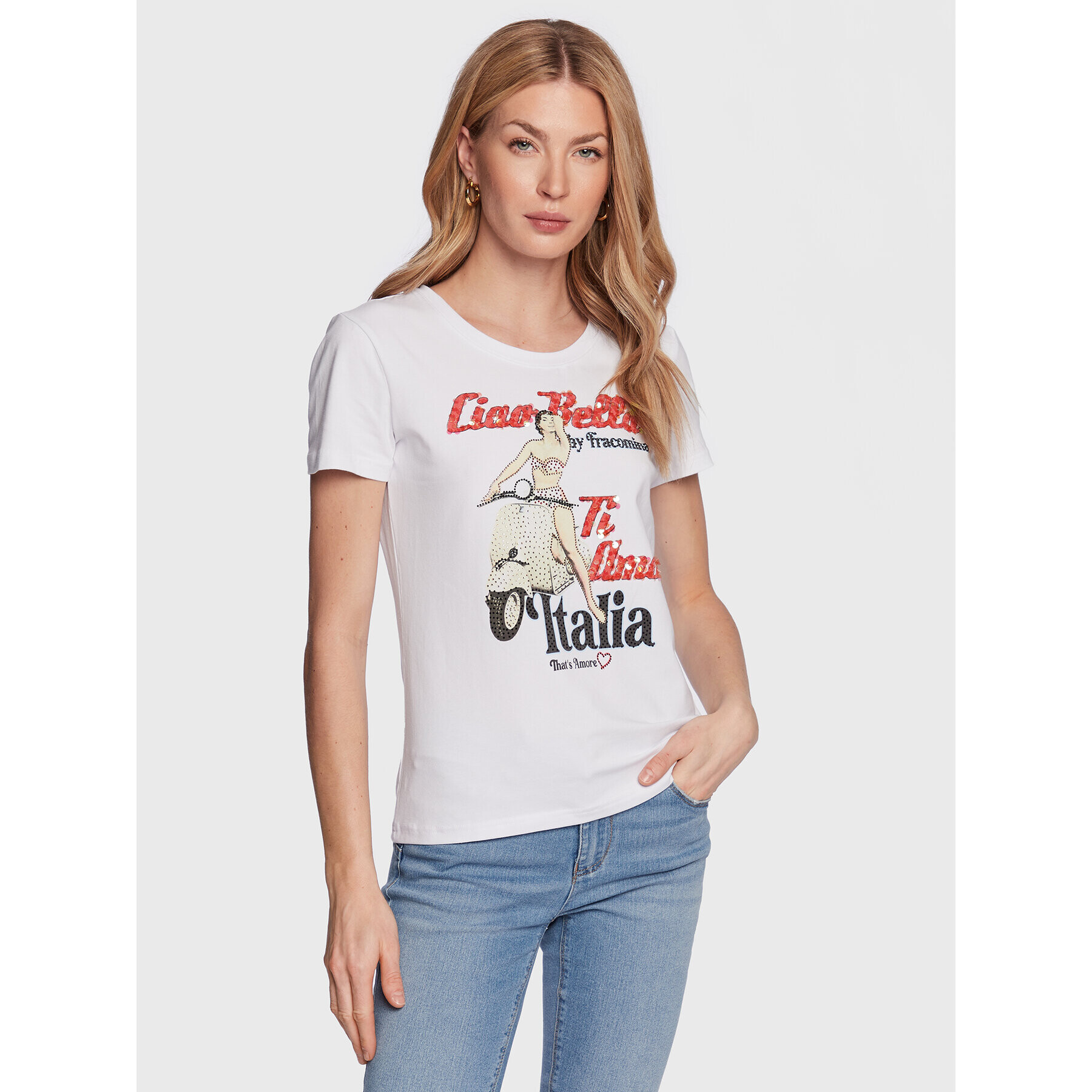 Fracomina Тишърт FR23ST3004J40108 Бял Regular Fit - Pepit.bg