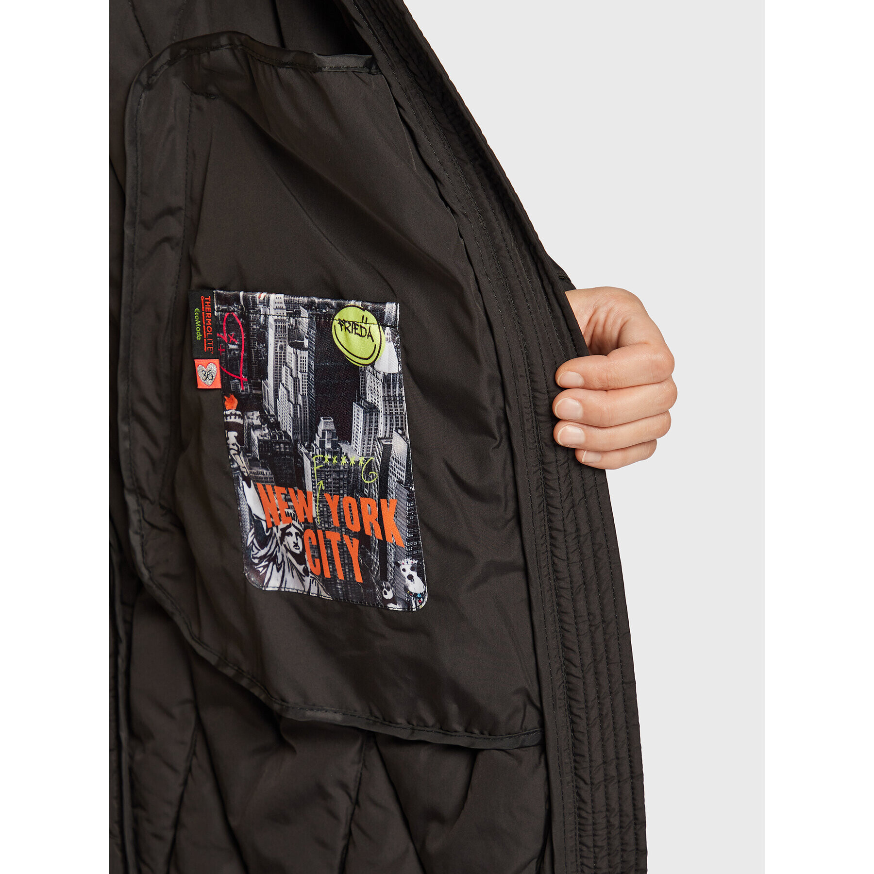 Frieda & Freddies Пухено яке 8816 Черен Regular Fit - Pepit.bg