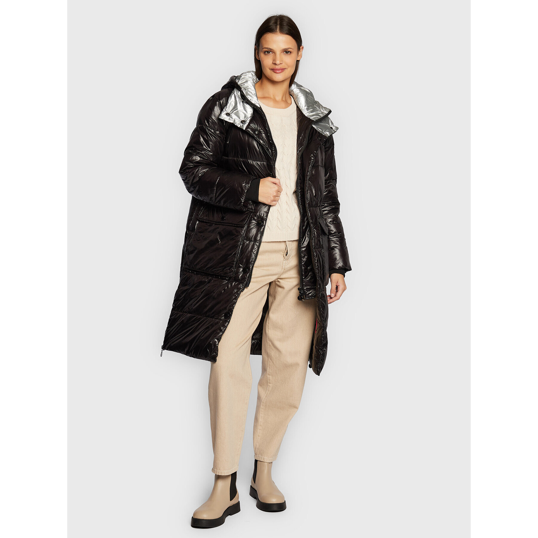 Frieda & Freddies Пухено яке 8826 Черен Regular Fit - Pepit.bg