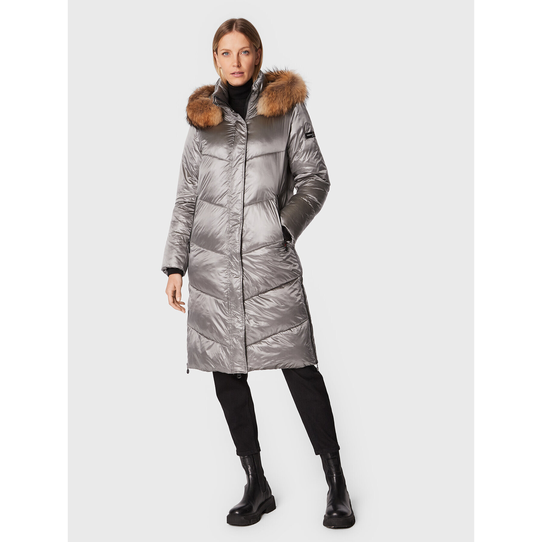 Frieda & Freddies Пухено яке 8870C Сребрист Regular Fit - Pepit.bg