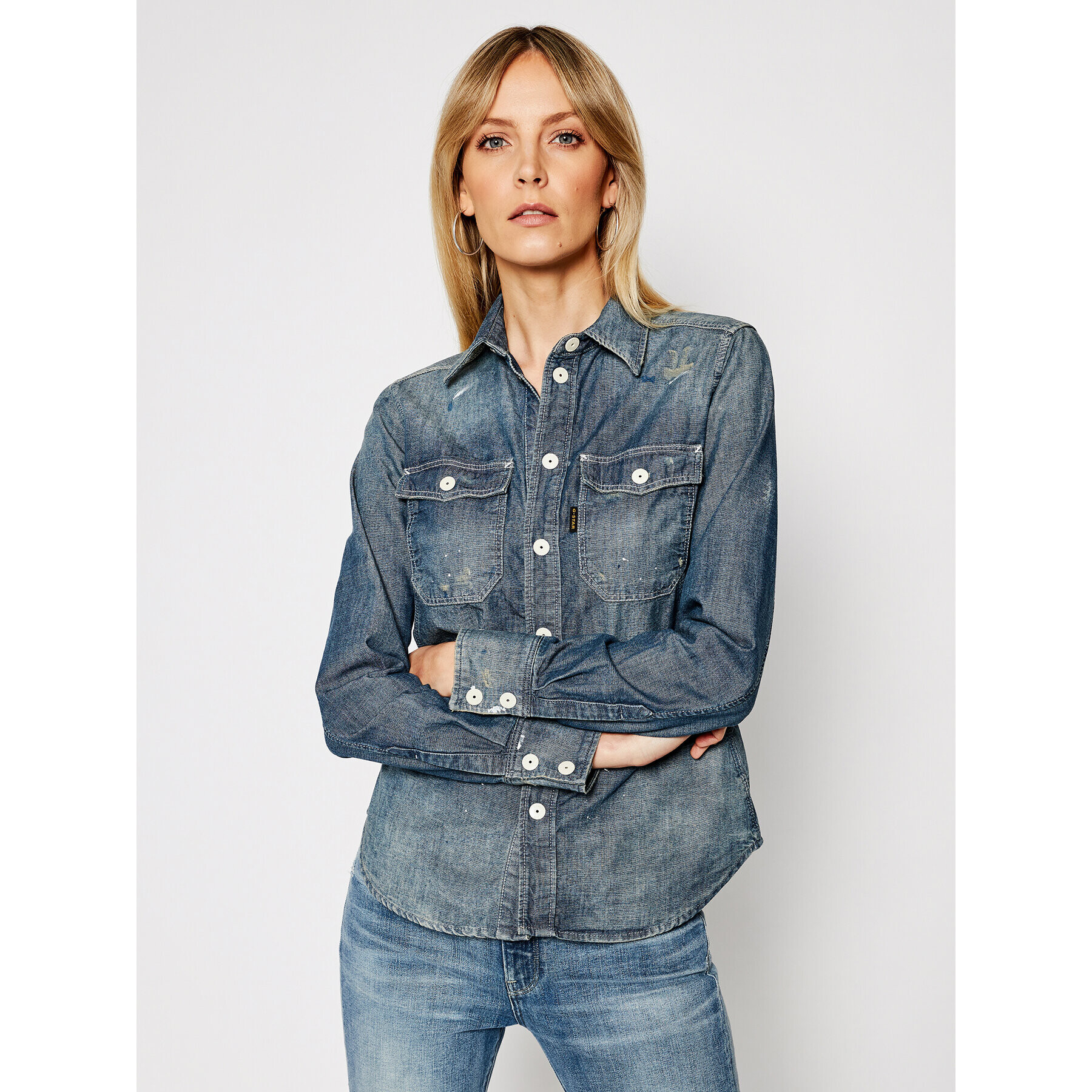 G-Star Raw Риза Kick Back Worked D19020-C611-C244 Тъмносин Regular Fit - Pepit.bg