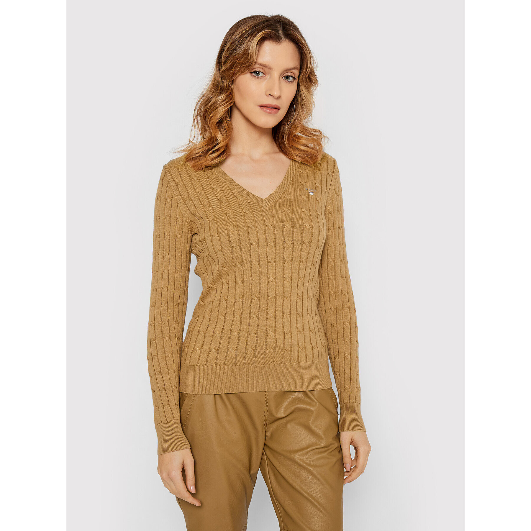 Gant Пуловер Cable 480022 Кафяв Slim Fit - Pepit.bg