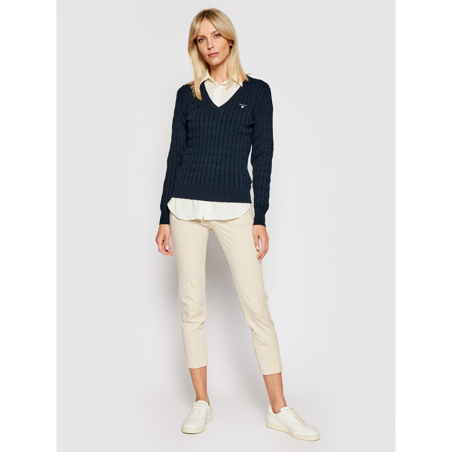 Gant Пуловер Stretch Cable 480022 Тъмносин Slim Fit - Pepit.bg