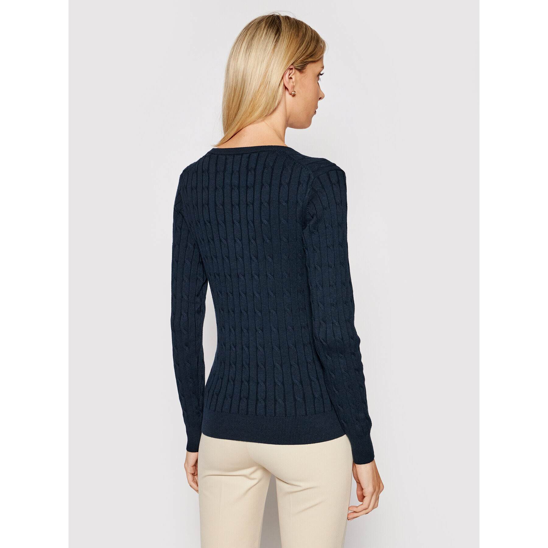Gant Пуловер Stretch Cable 480022 Тъмносин Slim Fit - Pepit.bg