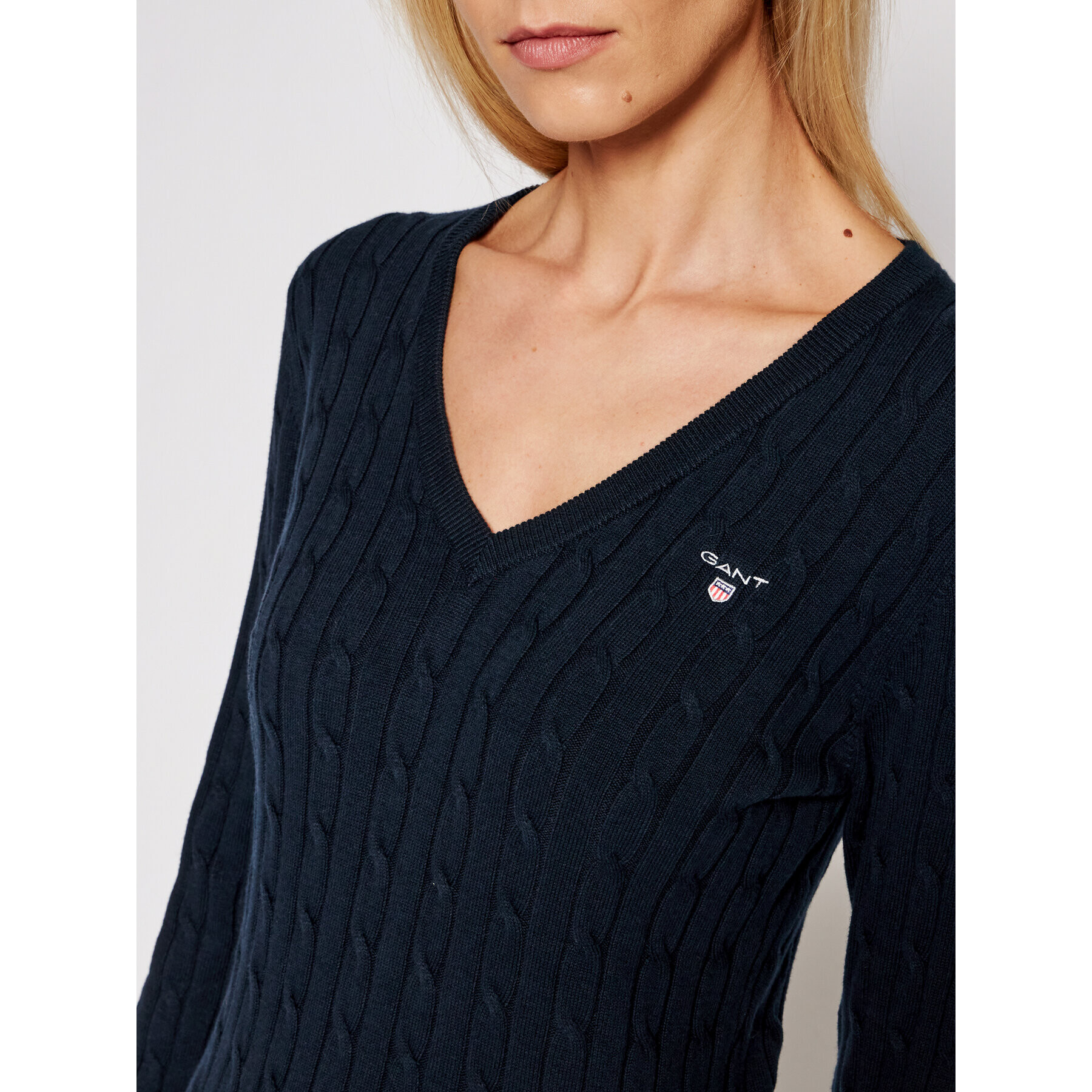 Gant Пуловер Stretch Cable 480022 Тъмносин Slim Fit - Pepit.bg