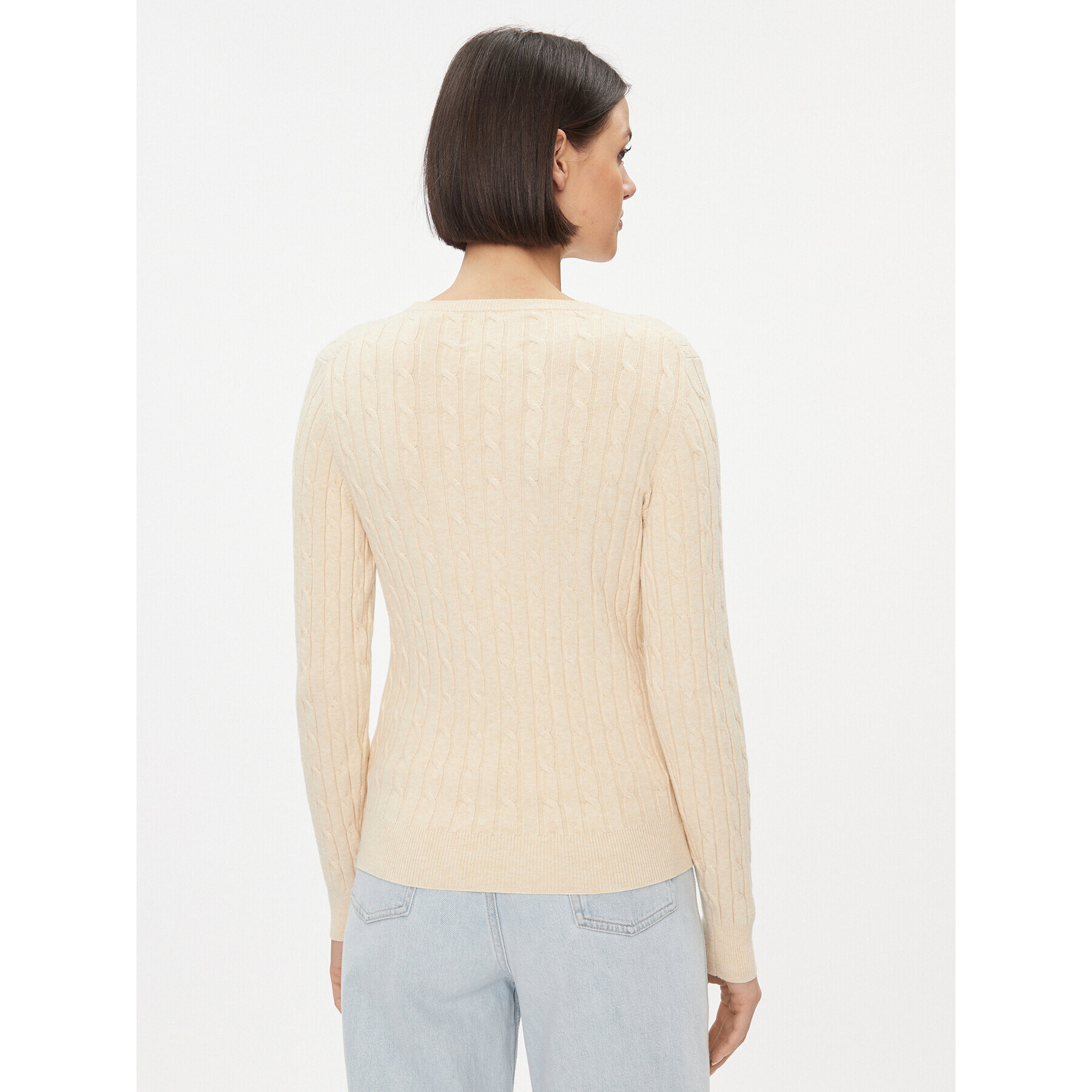 Gant Пуловер Stretch Cotton Cable C-Neck 4800100 Екрю Slim Fit - Pepit.bg