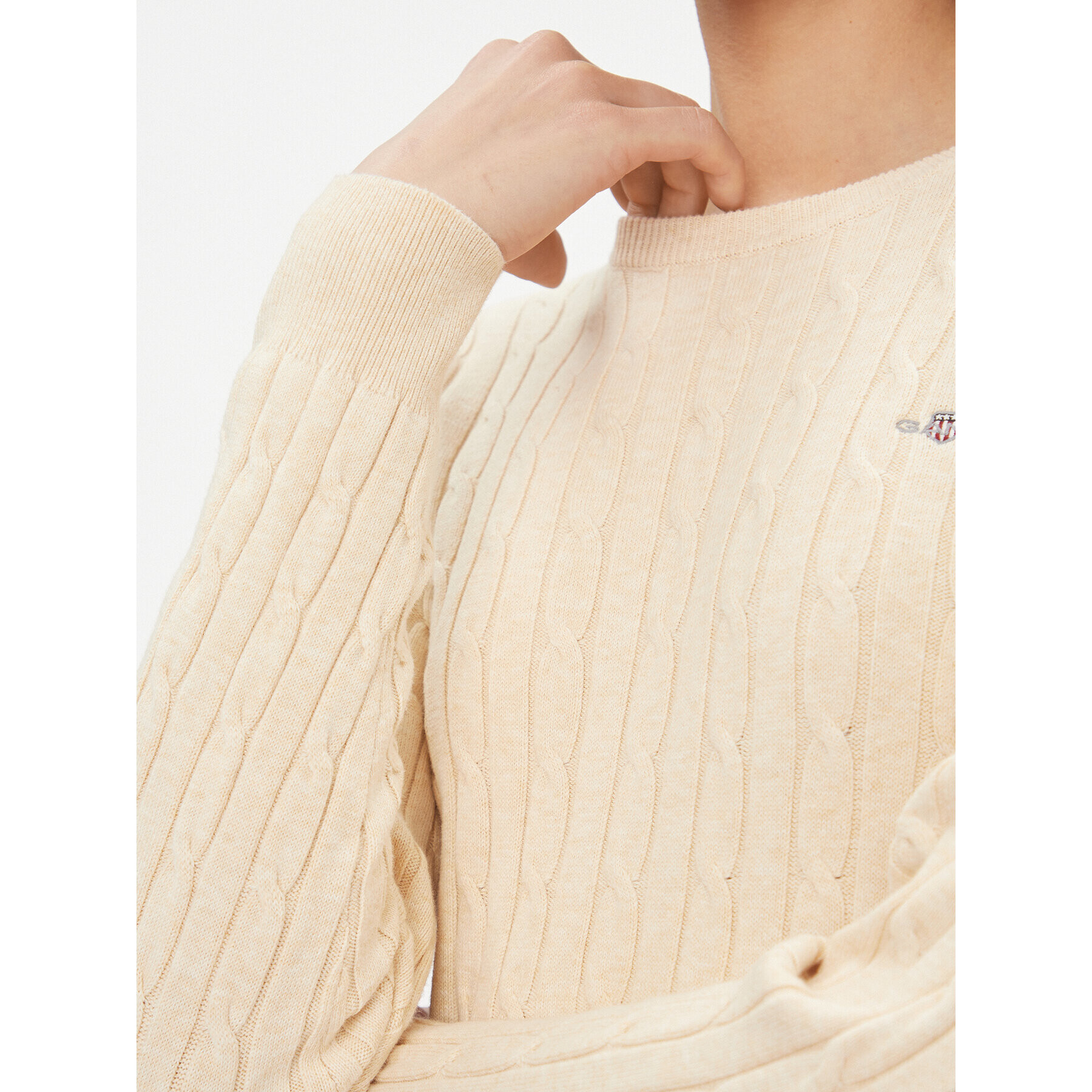 Gant Пуловер Stretch Cotton Cable C-Neck 4800100 Екрю Slim Fit - Pepit.bg