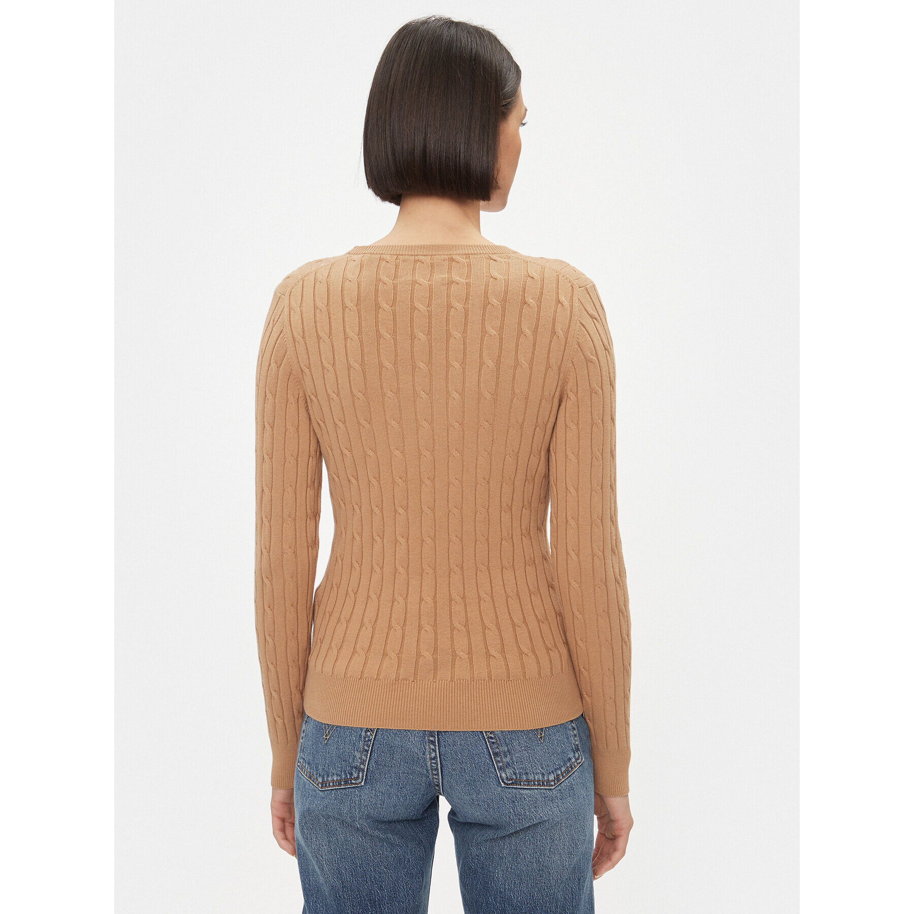Gant Пуловер Stretch Cotton Cable C-Neck 4800100 Каки Slim Fit - Pepit.bg