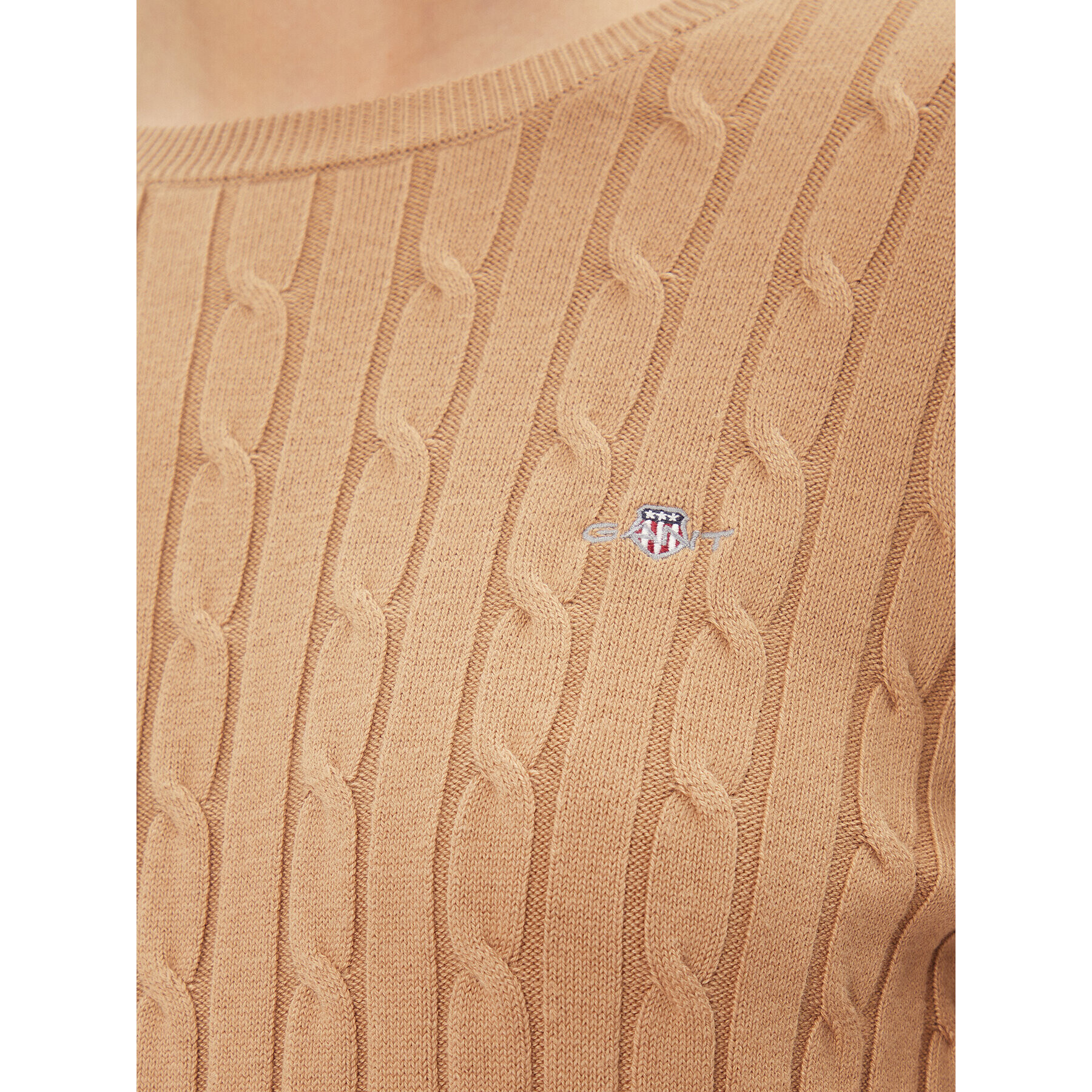 Gant Пуловер Stretch Cotton Cable C-Neck 4800100 Каки Slim Fit - Pepit.bg
