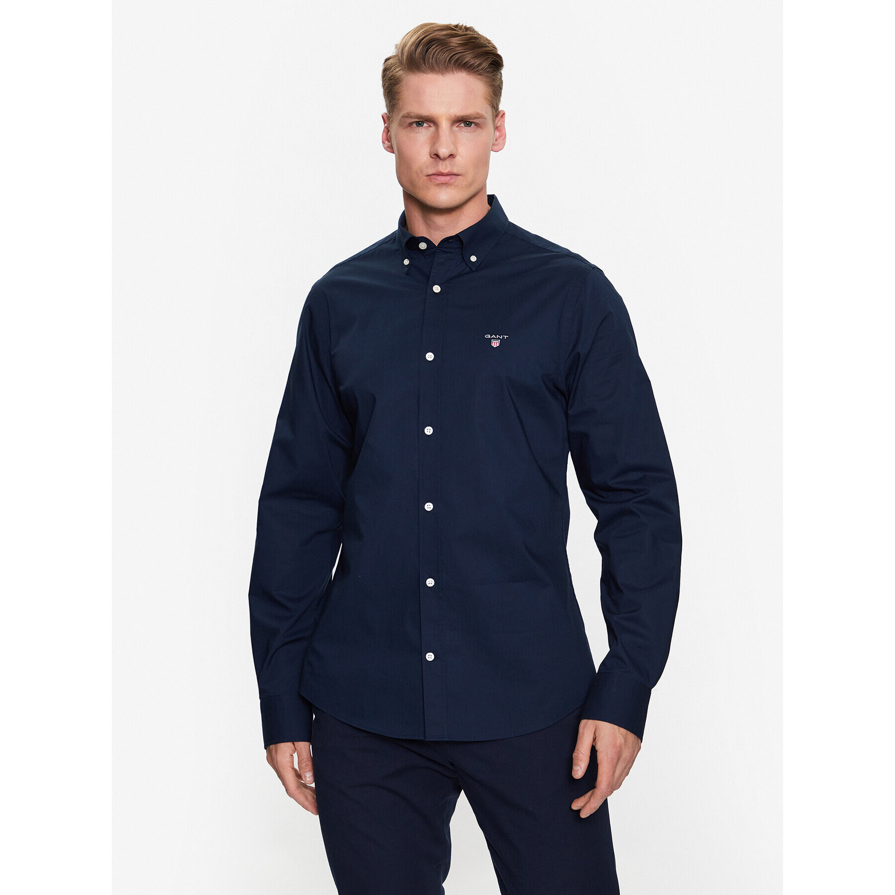 Gant Риза Broadcloth 3046402 Тъмносин Slim Fit - Pepit.bg