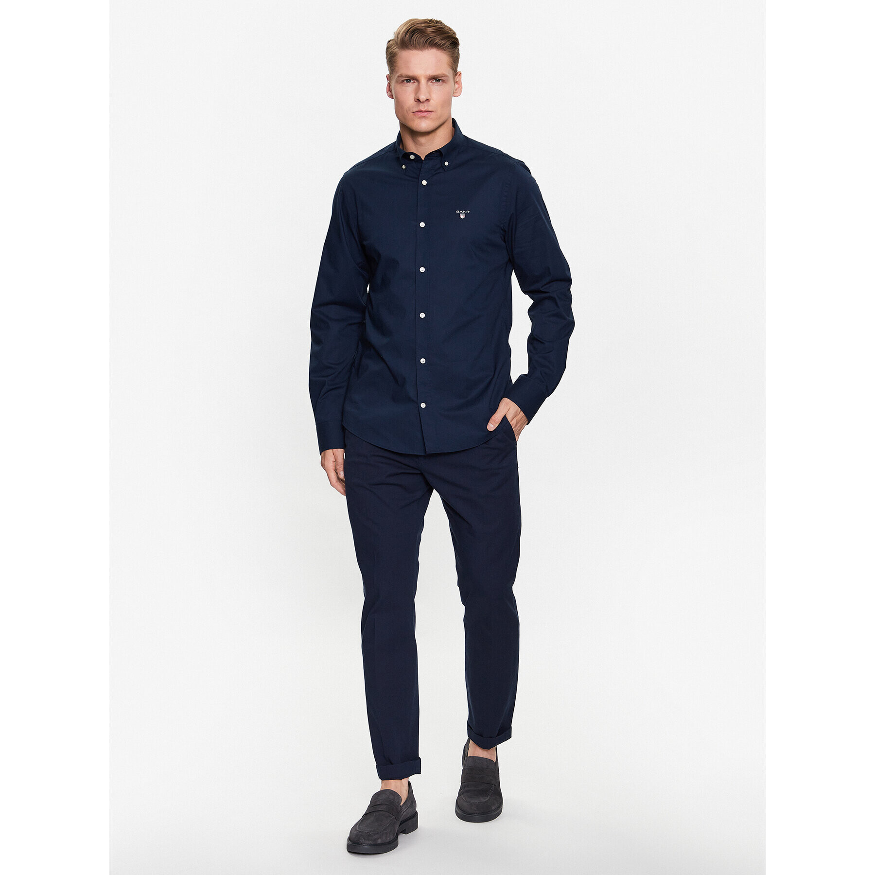 Gant Риза Broadcloth 3046402 Тъмносин Slim Fit - Pepit.bg