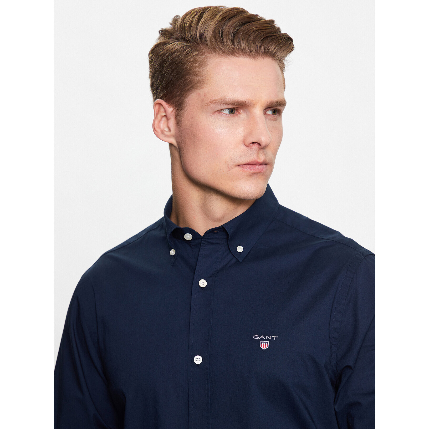 Gant Риза Broadcloth 3046402 Тъмносин Slim Fit - Pepit.bg