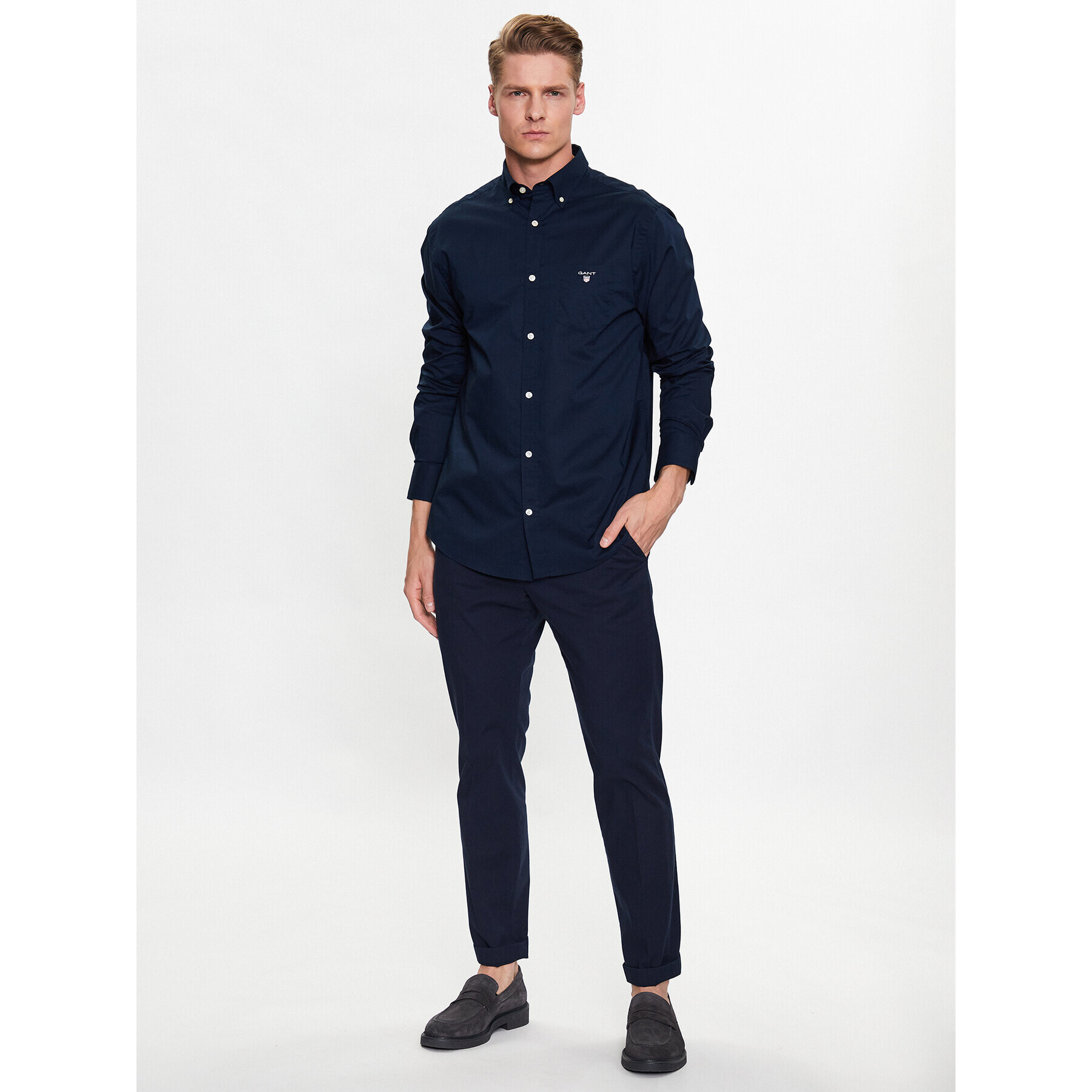 Gant Риза The Broadcloth Reg 3046400 Тъмносин Regular Fit - Pepit.bg