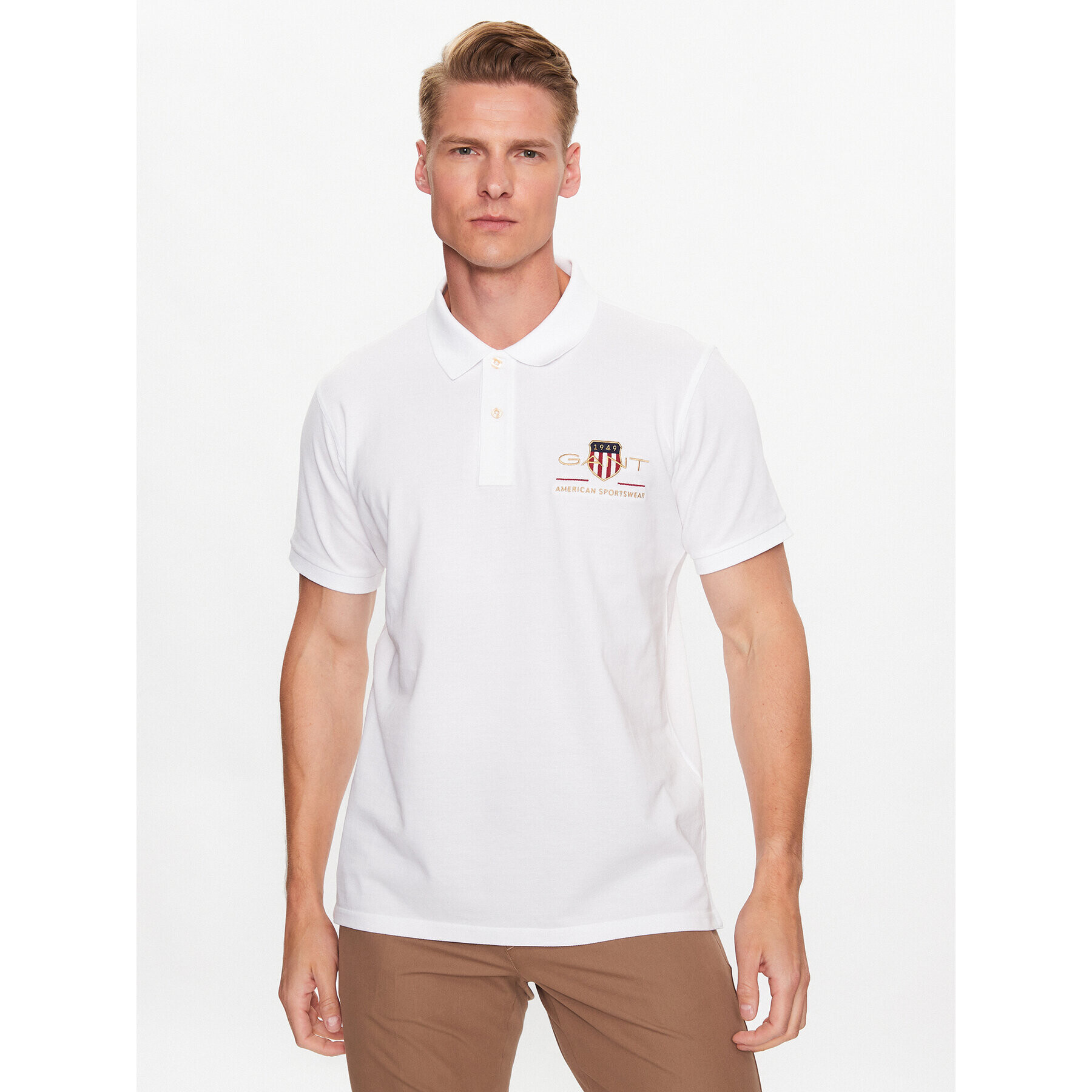 Gant Тениска с яка и копчета 2002014 Бял Regular Fit - Pepit.bg