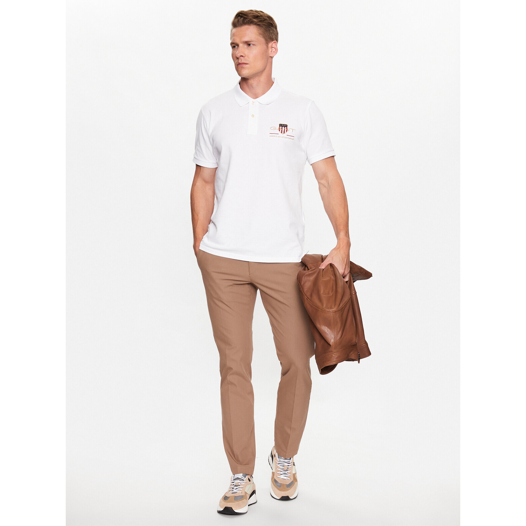Gant Тениска с яка и копчета 2002014 Бял Regular Fit - Pepit.bg