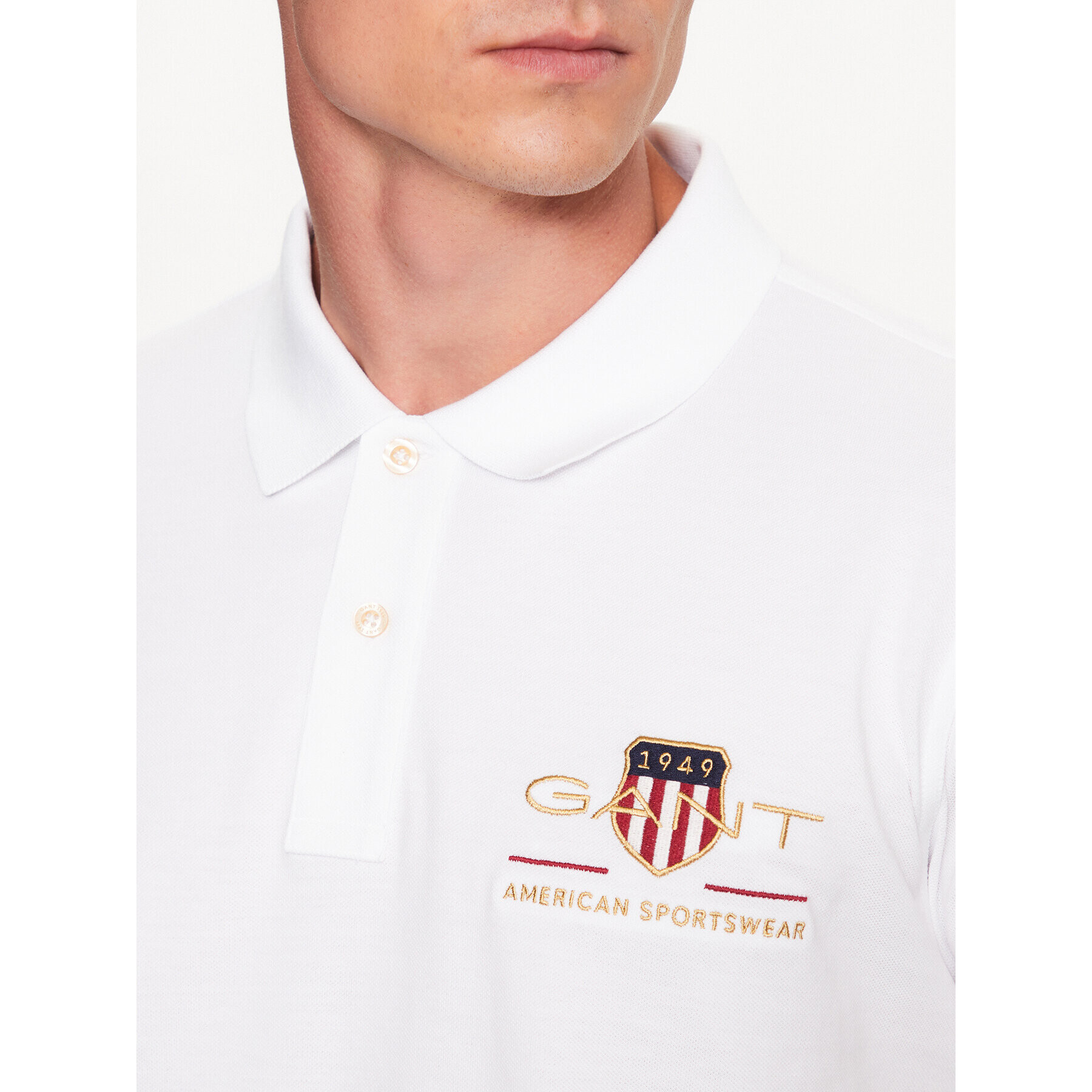 Gant Тениска с яка и копчета 2002014 Бял Regular Fit - Pepit.bg