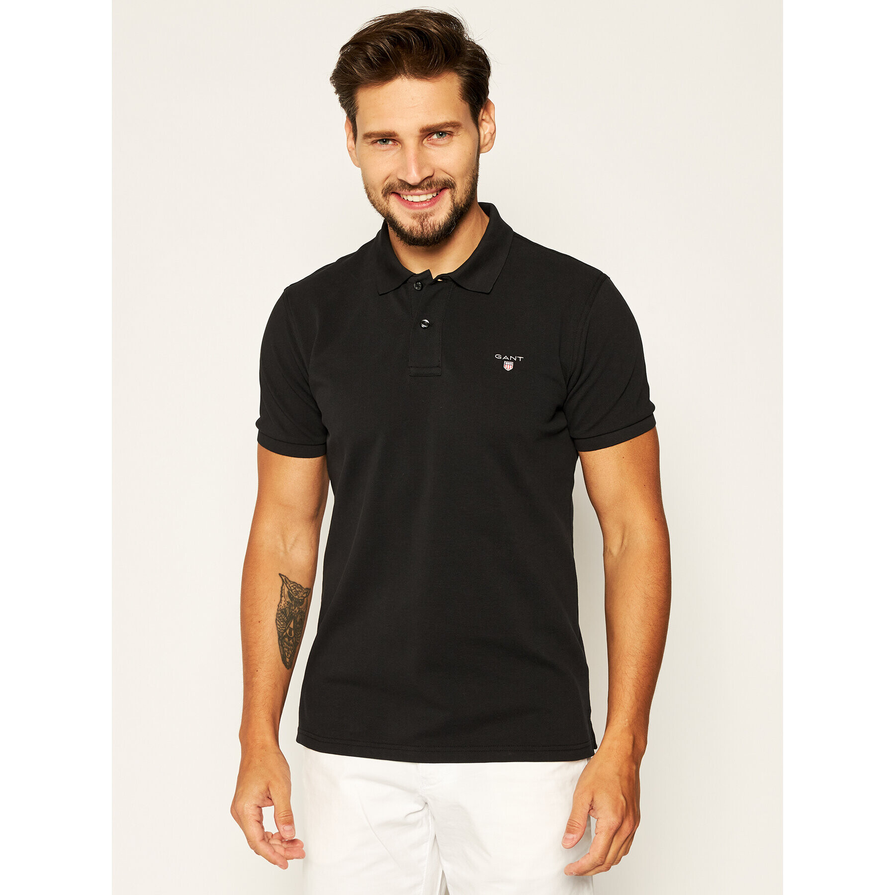 Gant Тениска с яка и копчета 2201 Черен Regular Fit - Pepit.bg
