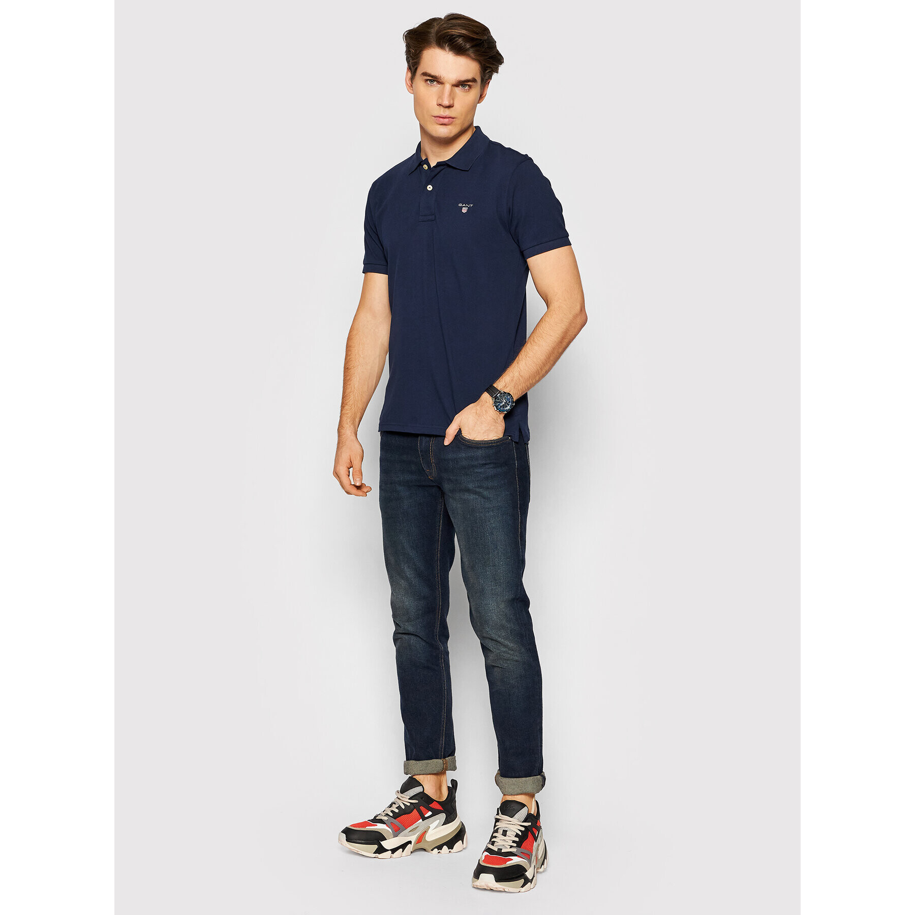 Gant Тениска с яка и копчета Original Pique 2201 Тъмносин Regular Fit - Pepit.bg