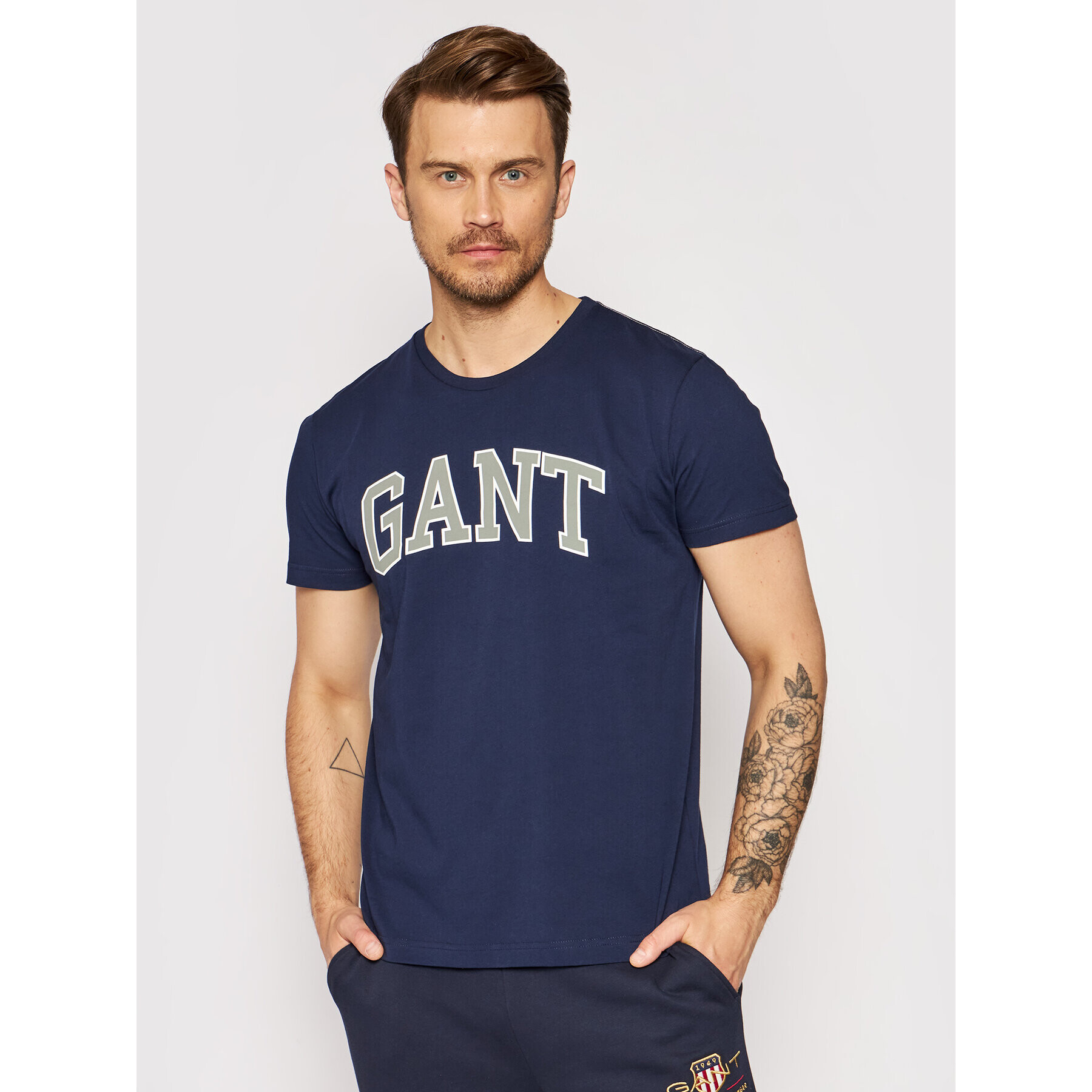 Gant Тишърт Arch Outline 2003007 Тъмносин Regular Fit - Pepit.bg