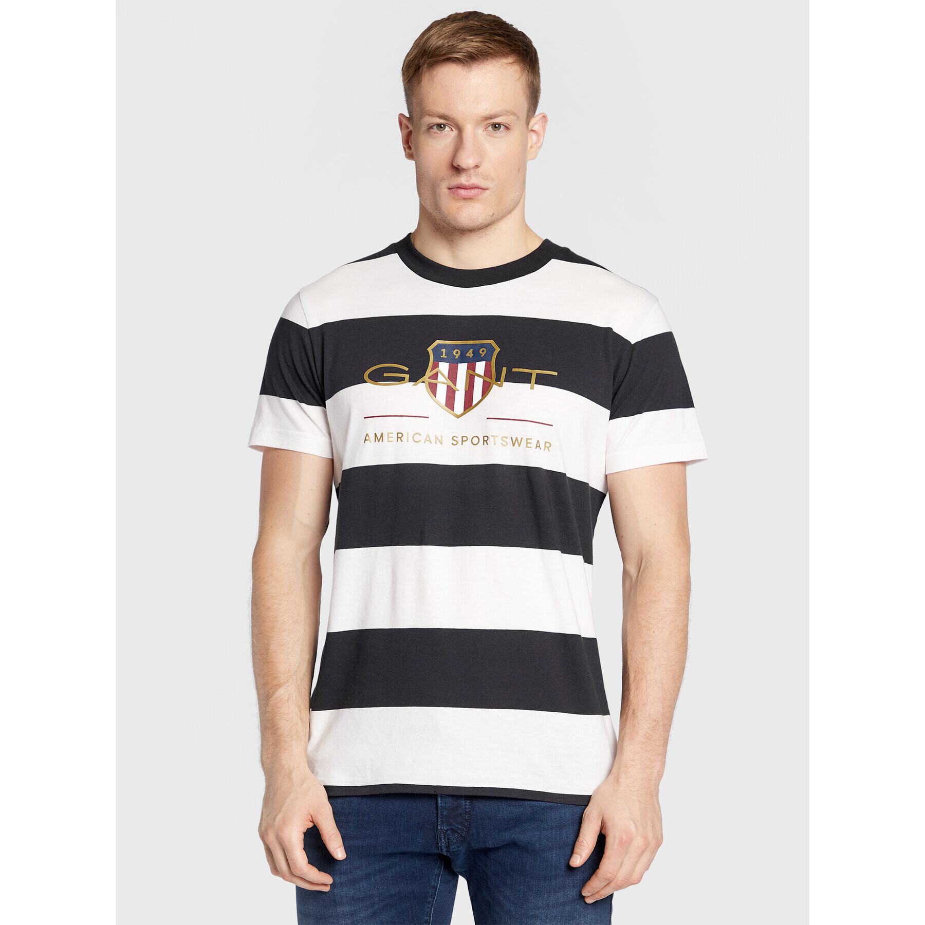 Gant Тишърт Bar Stripe Archive Shield 2003149 Тъмносин Regular Fit - Pepit.bg