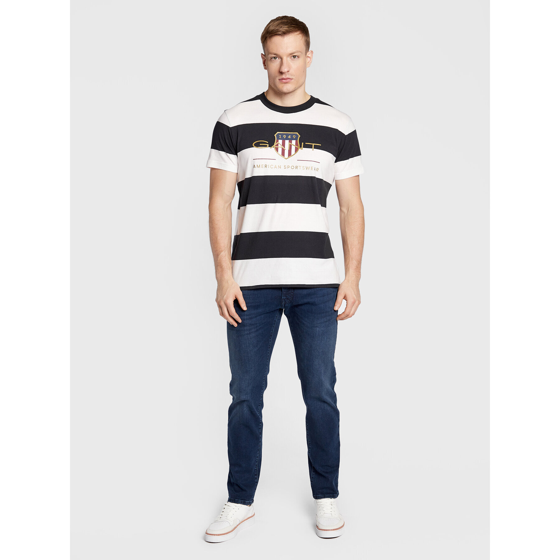 Gant Тишърт Bar Stripe Archive Shield 2003149 Тъмносин Regular Fit - Pepit.bg