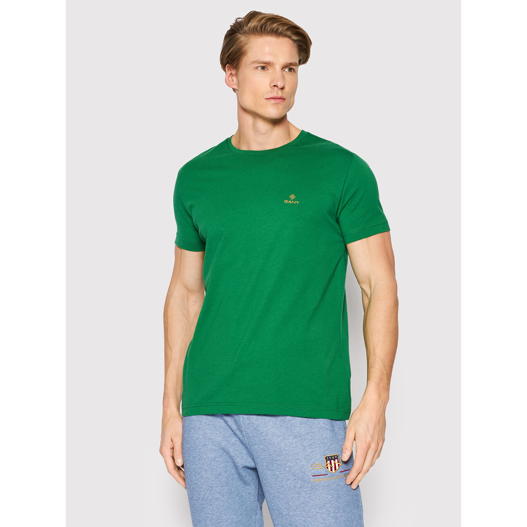 Gant Тишърт Contrast Logo 2053004 Зелен Regular Fit - Pepit.bg