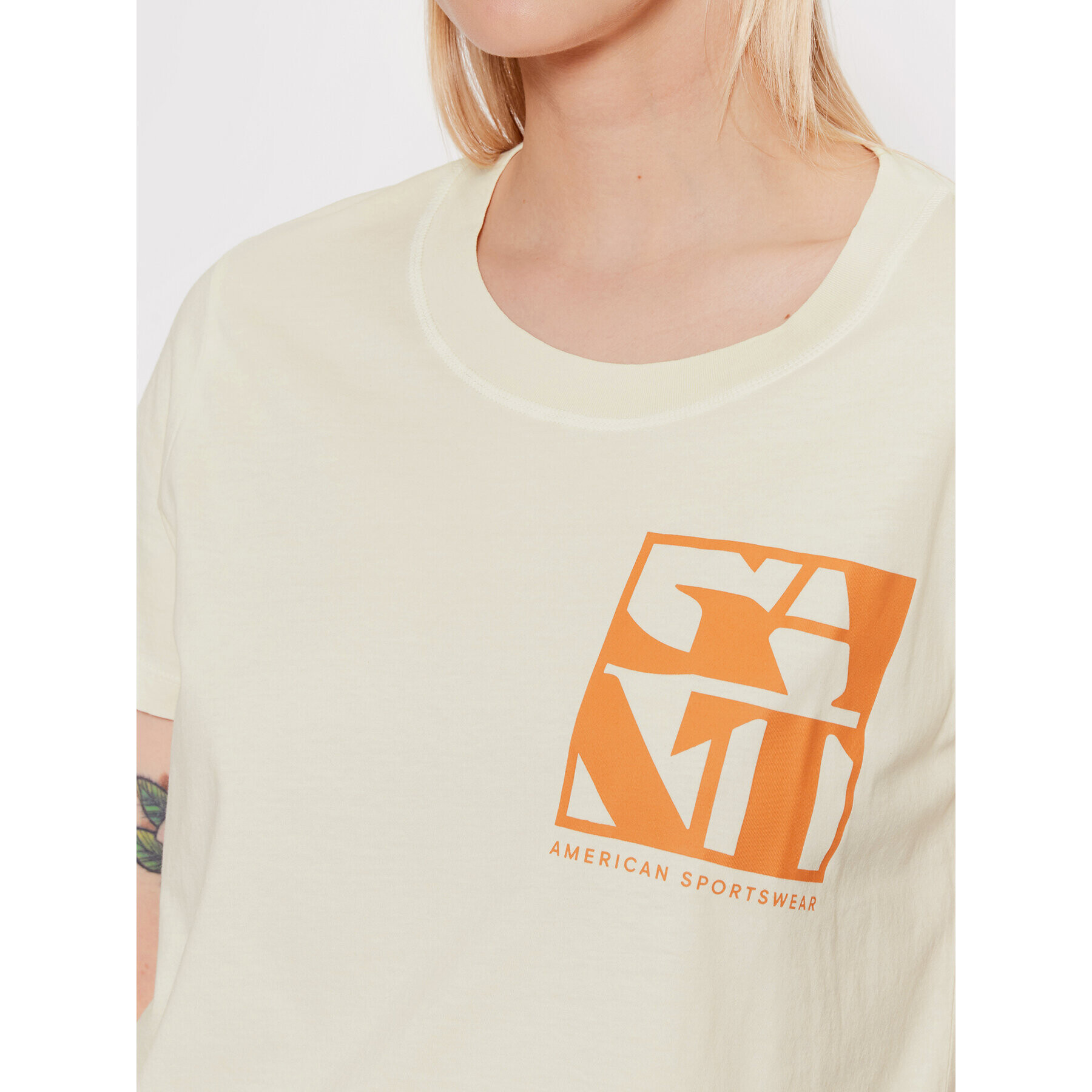 Gant Тишърт Quadrat Logo 4203478 Бежов Regular Fit - Pepit.bg