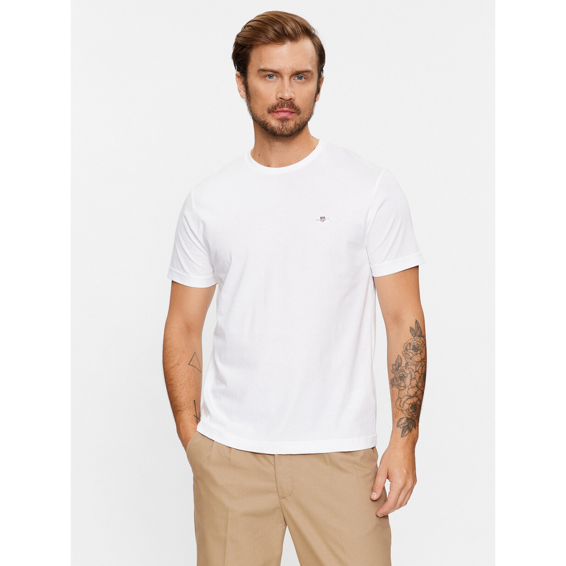 Gant Тишърт Reg Shield Ss 2003184 Бял Regular Fit - Pepit.bg