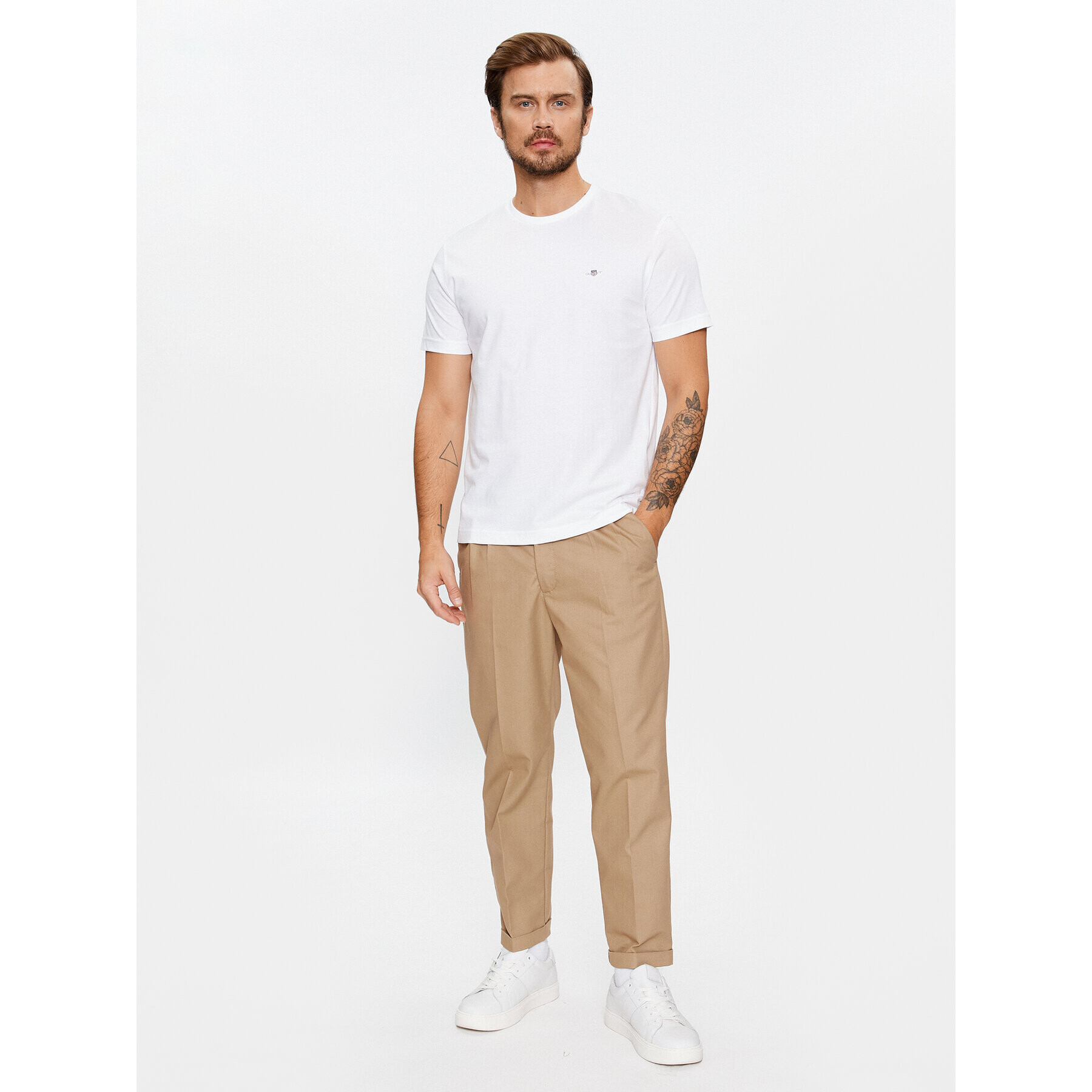 Gant Тишърт Reg Shield Ss 2003184 Бял Regular Fit - Pepit.bg