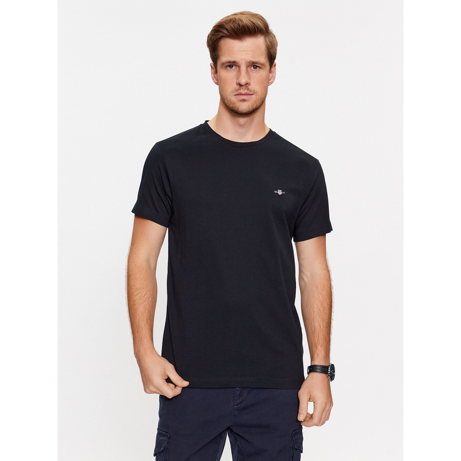 Gant Тишърт Slim Shield Ss 2003185 Черен Slim Fit - Pepit.bg