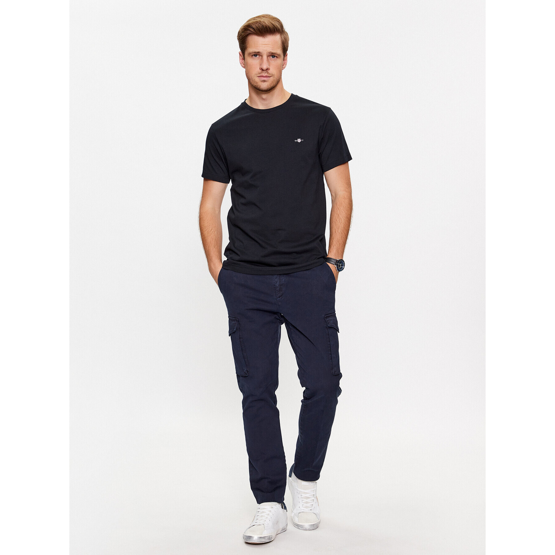 Gant Тишърт Slim Shield Ss 2003185 Черен Slim Fit - Pepit.bg