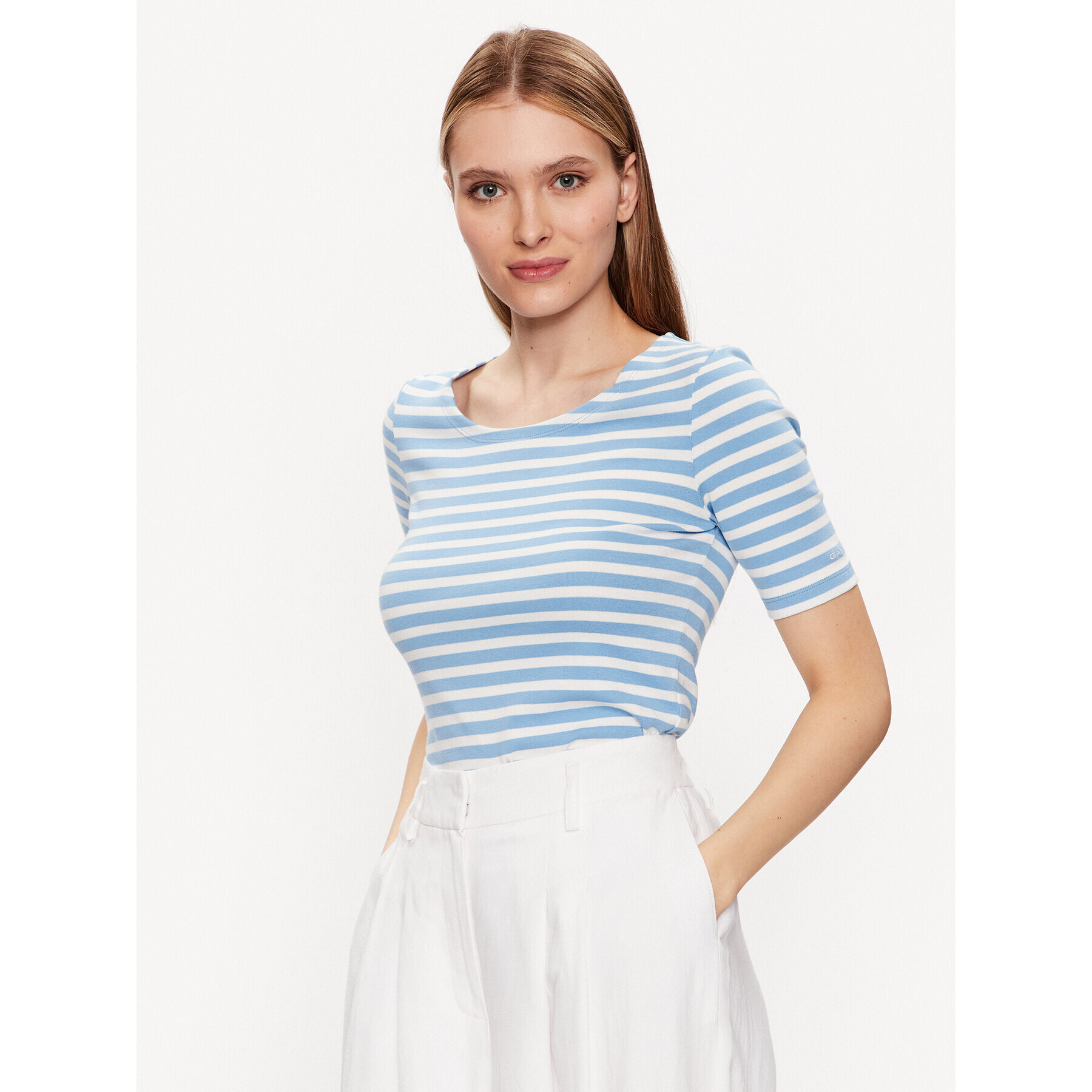 Gant Тишърт Striped 4203432 Син Slim Fit - Pepit.bg