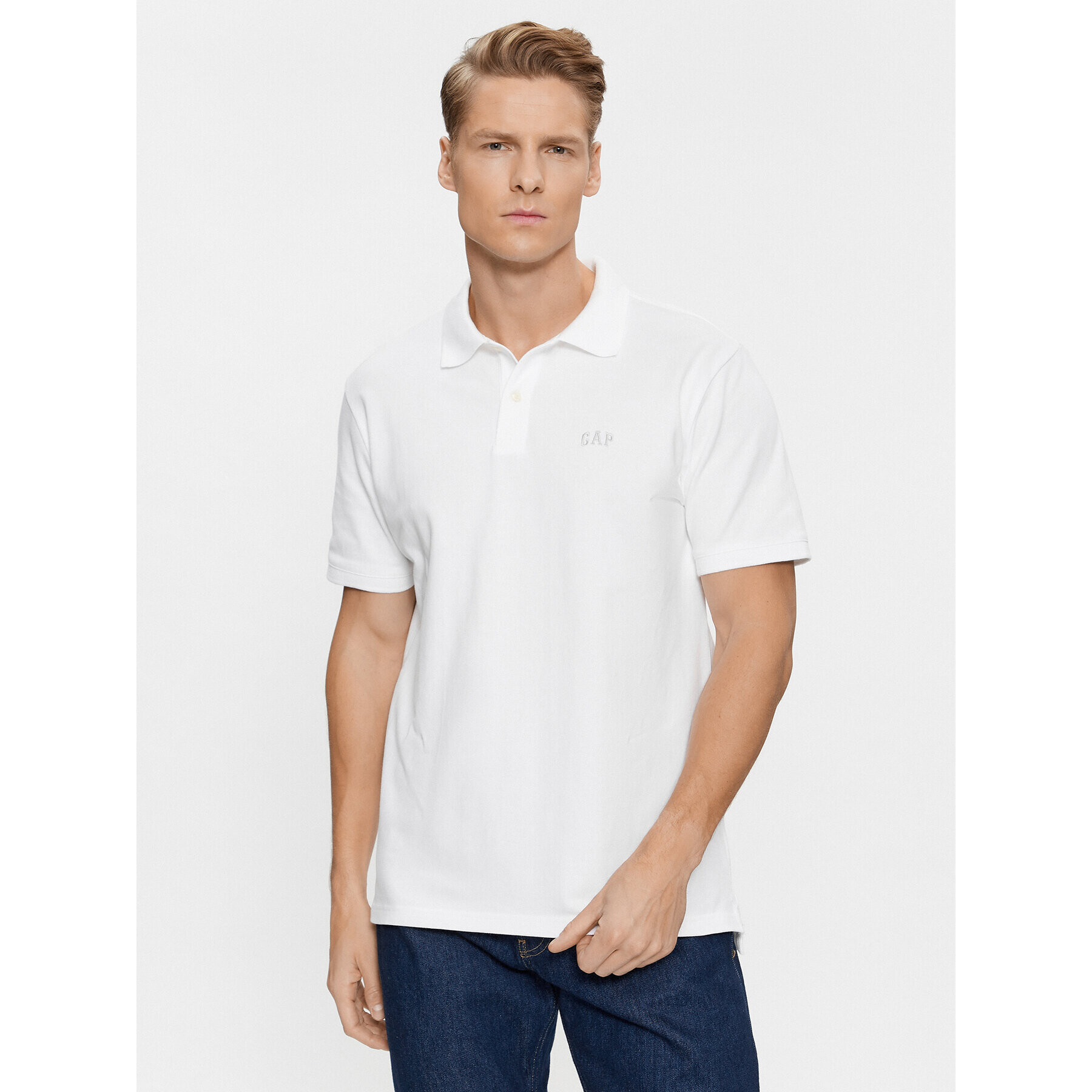 Gap Тениска с яка и копчета 586306-05 Бял Regular Fit - Pepit.bg
