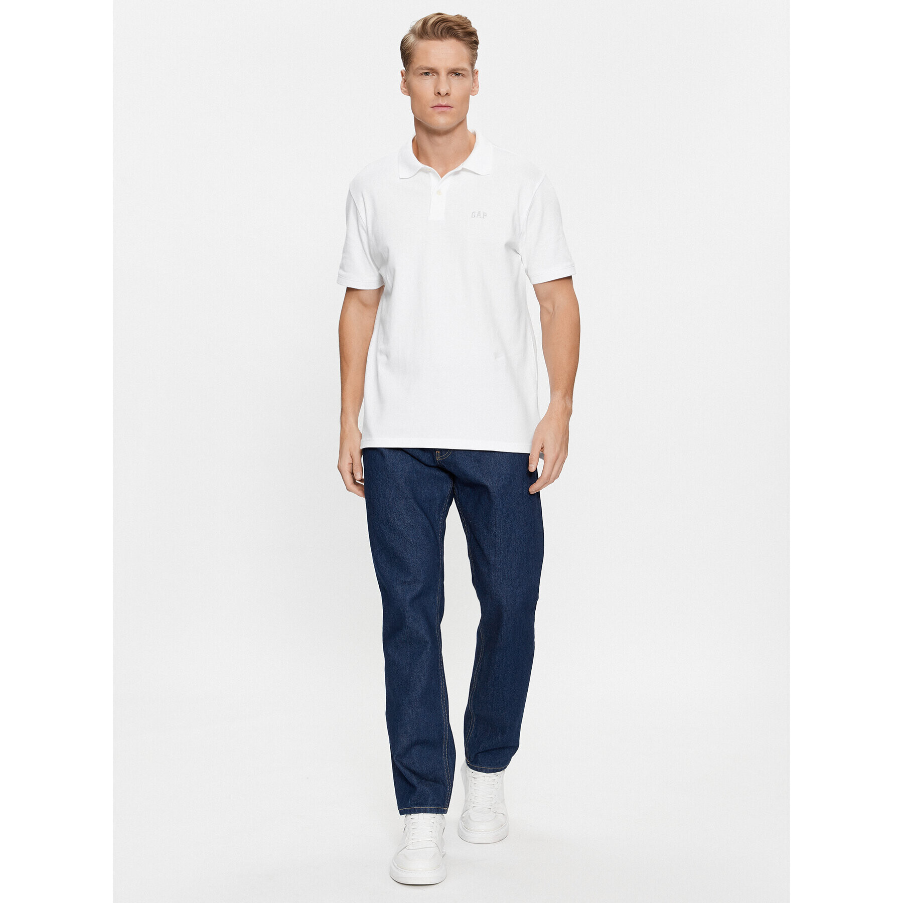 Gap Тениска с яка и копчета 586306-05 Бял Regular Fit - Pepit.bg