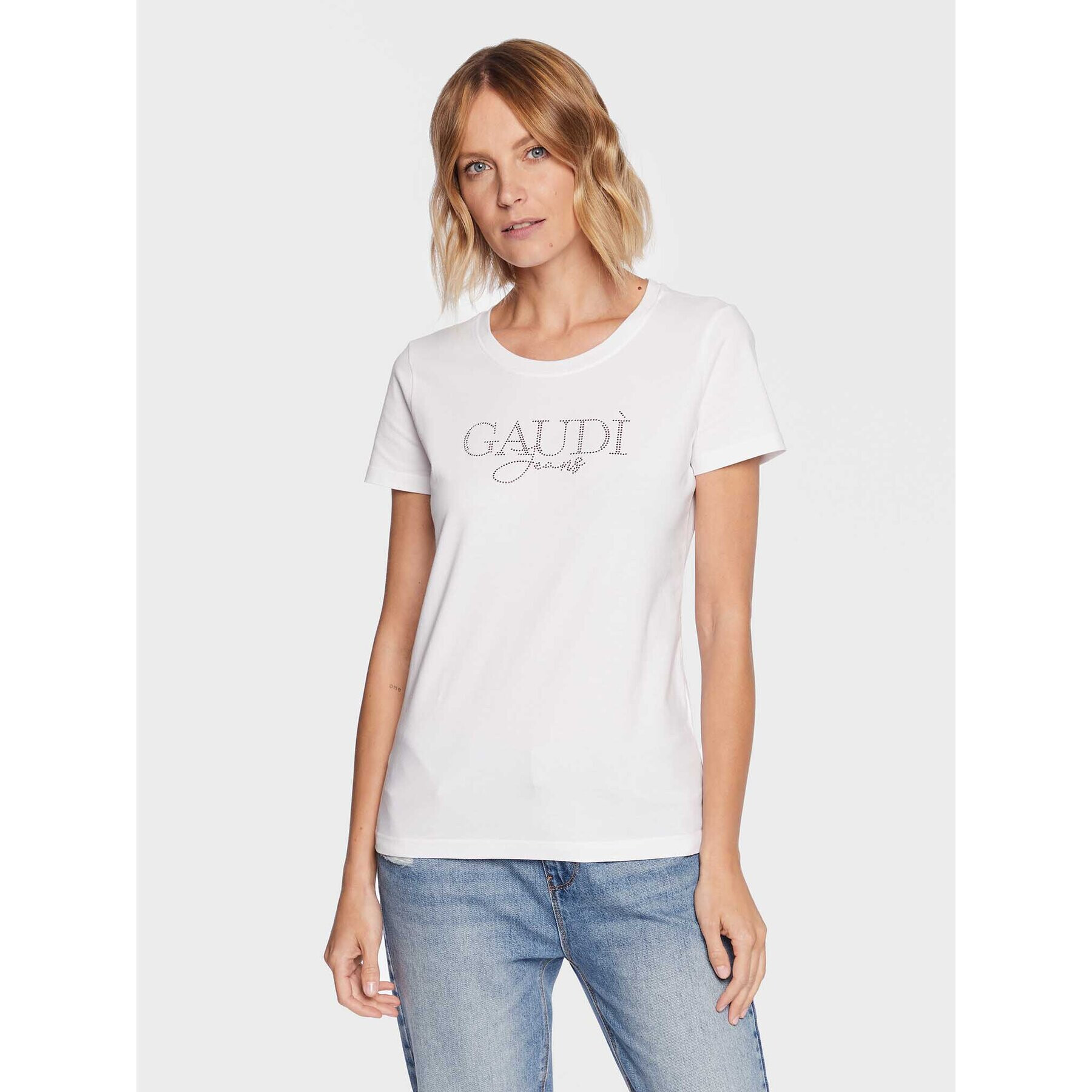 Gaudi Jeans Тишърт 311BD64053 Бял Regular Fit - Pepit.bg