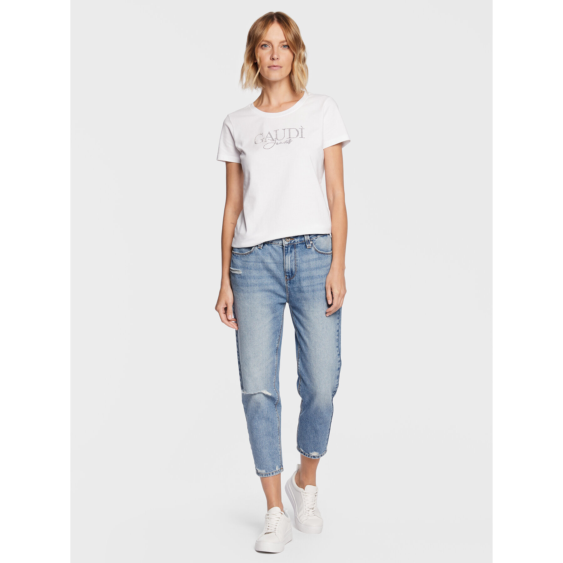 Gaudi Jeans Тишърт 311BD64053 Бял Regular Fit - Pepit.bg