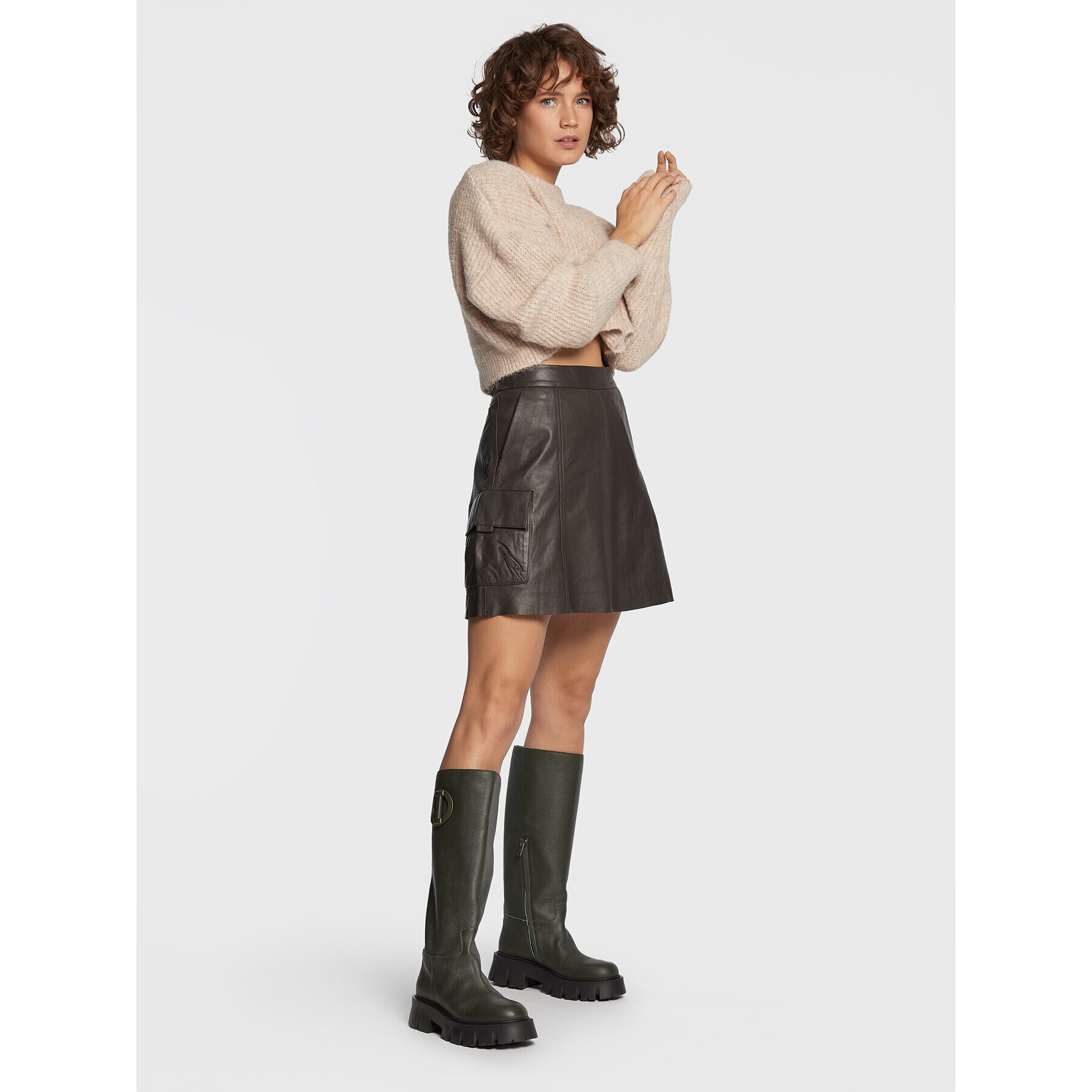 Gestuz Кожена пола Tessa 10906481 Кафяв Regular Fit - Pepit.bg