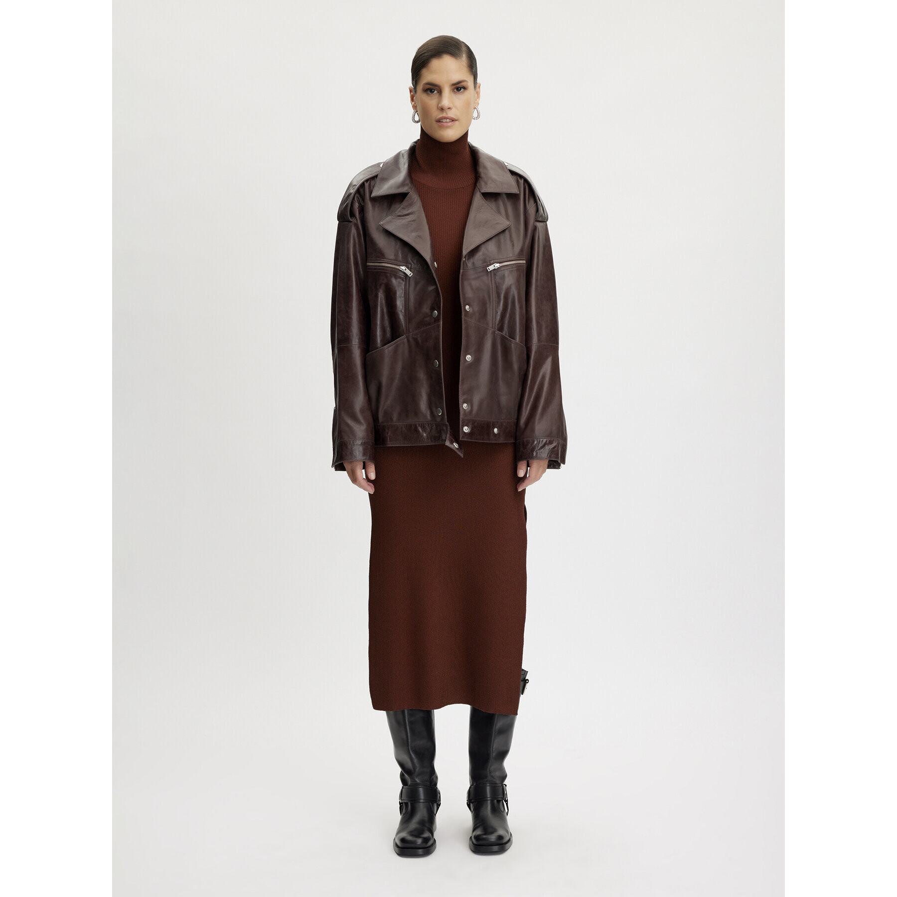 Gestuz Кожено яке 10908392 Кафяв Relaxed Fit - Pepit.bg