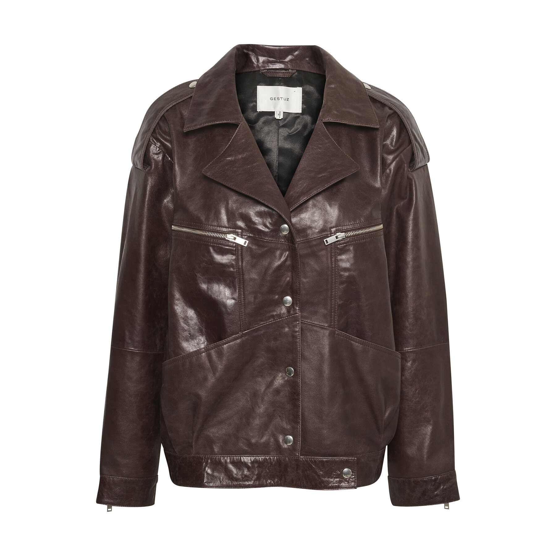 Gestuz Кожено яке 10908392 Кафяв Relaxed Fit - Pepit.bg