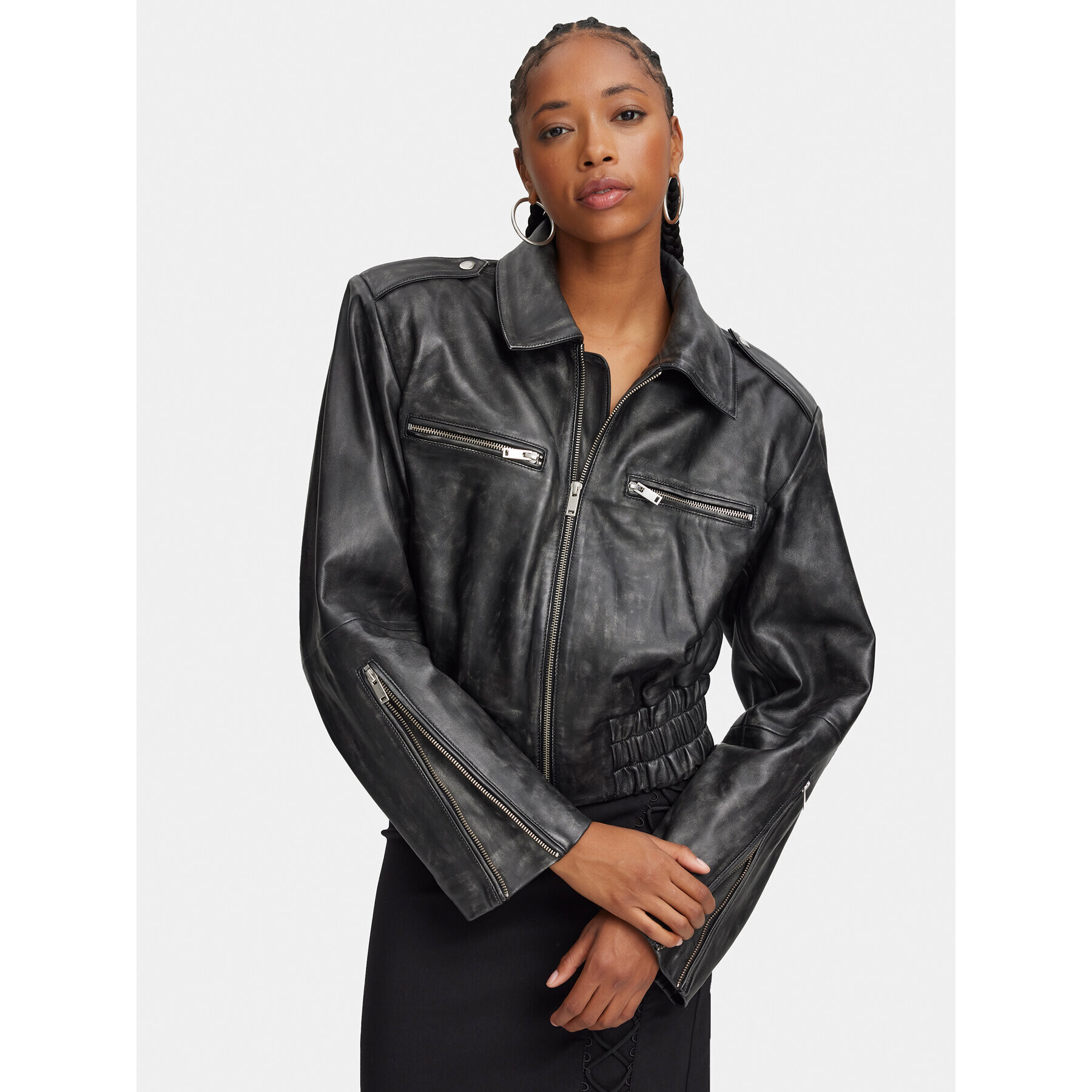 Gestuz Кожено яке Gemma 10908766 Черен Relaxed Fit - Pepit.bg