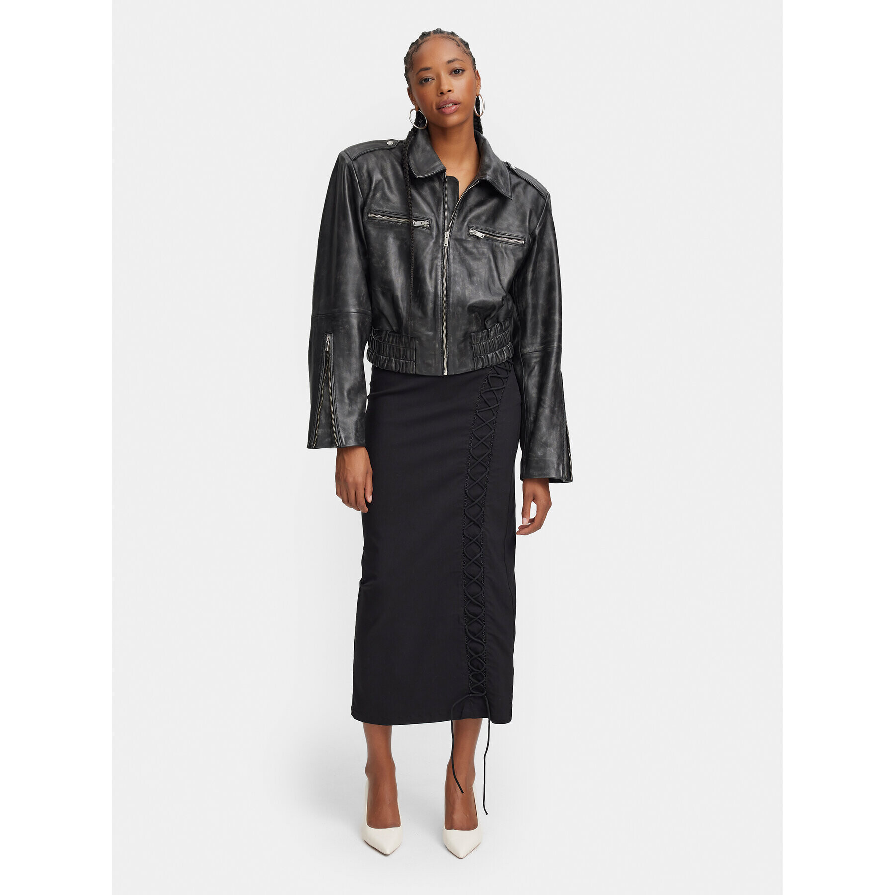 Gestuz Кожено яке Gemma 10908766 Черен Relaxed Fit - Pepit.bg