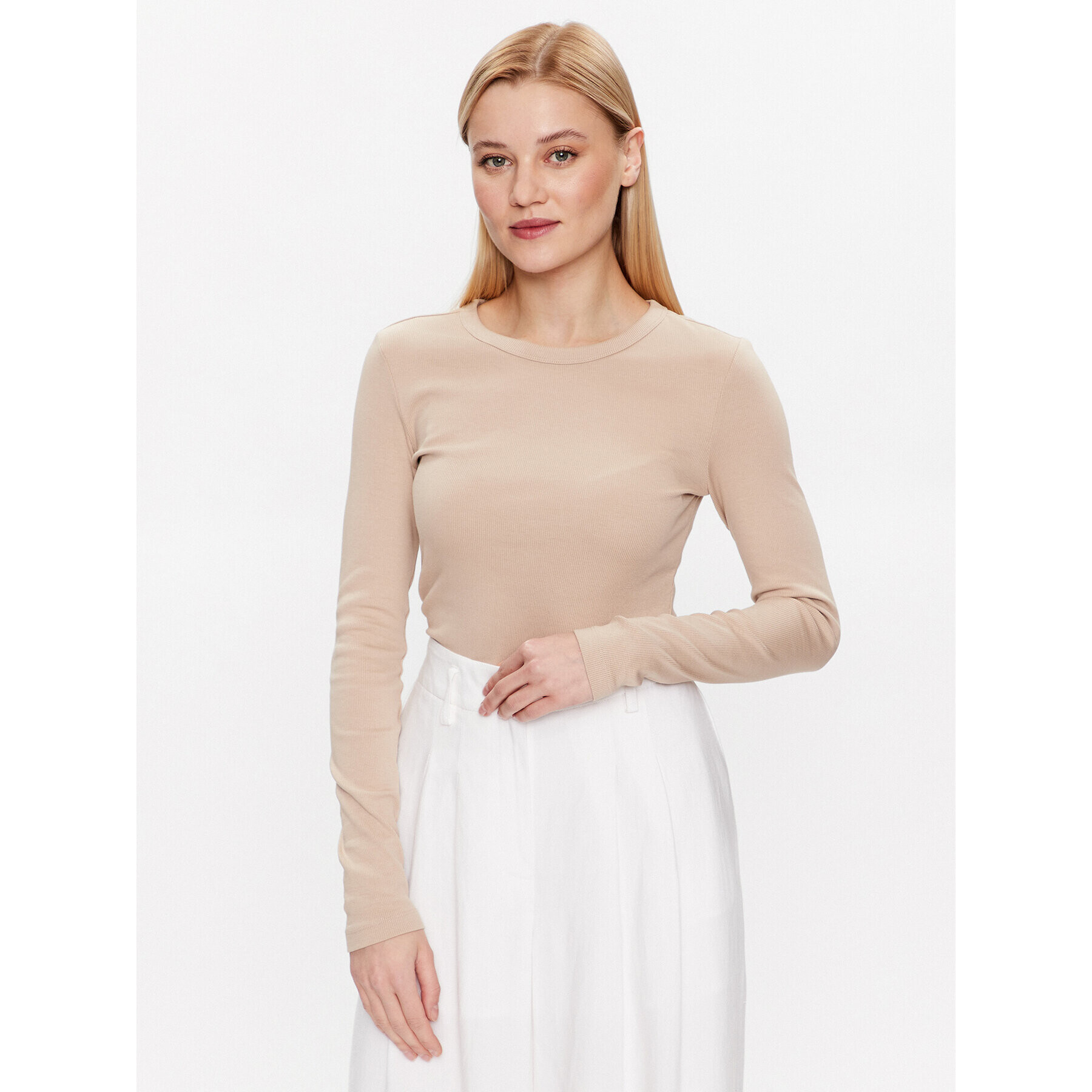 Gina Tricot Блуза Basic 18863 Бежов Slim Fit - Pepit.bg