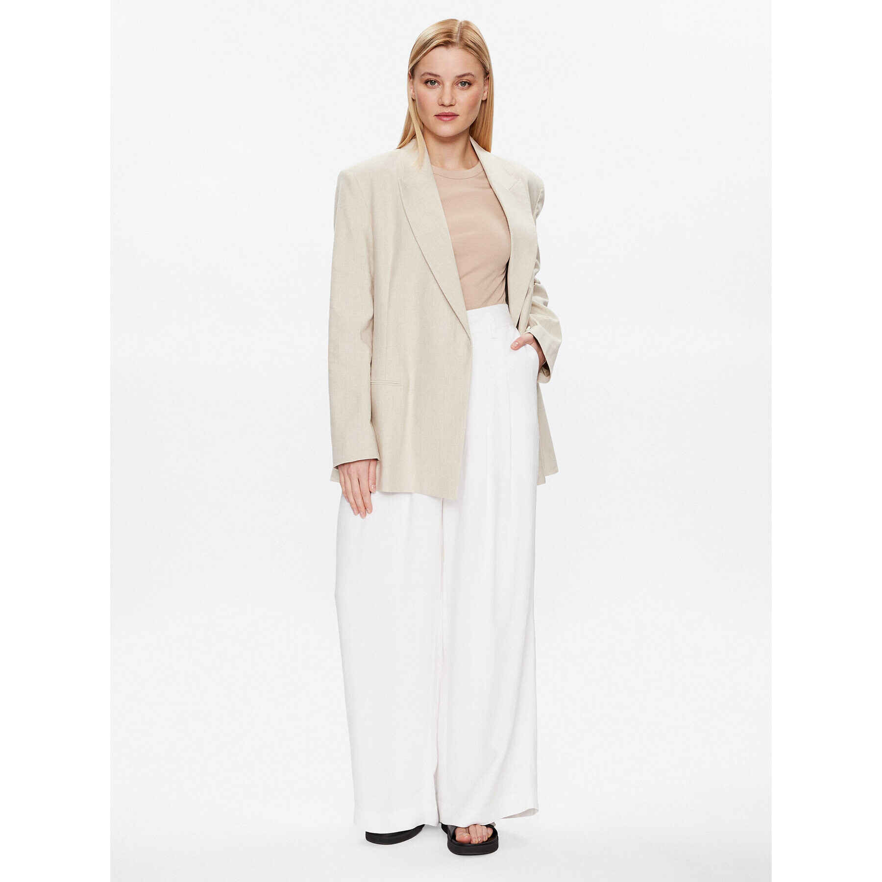 Gina Tricot Блуза Basic 18863 Бежов Slim Fit - Pepit.bg