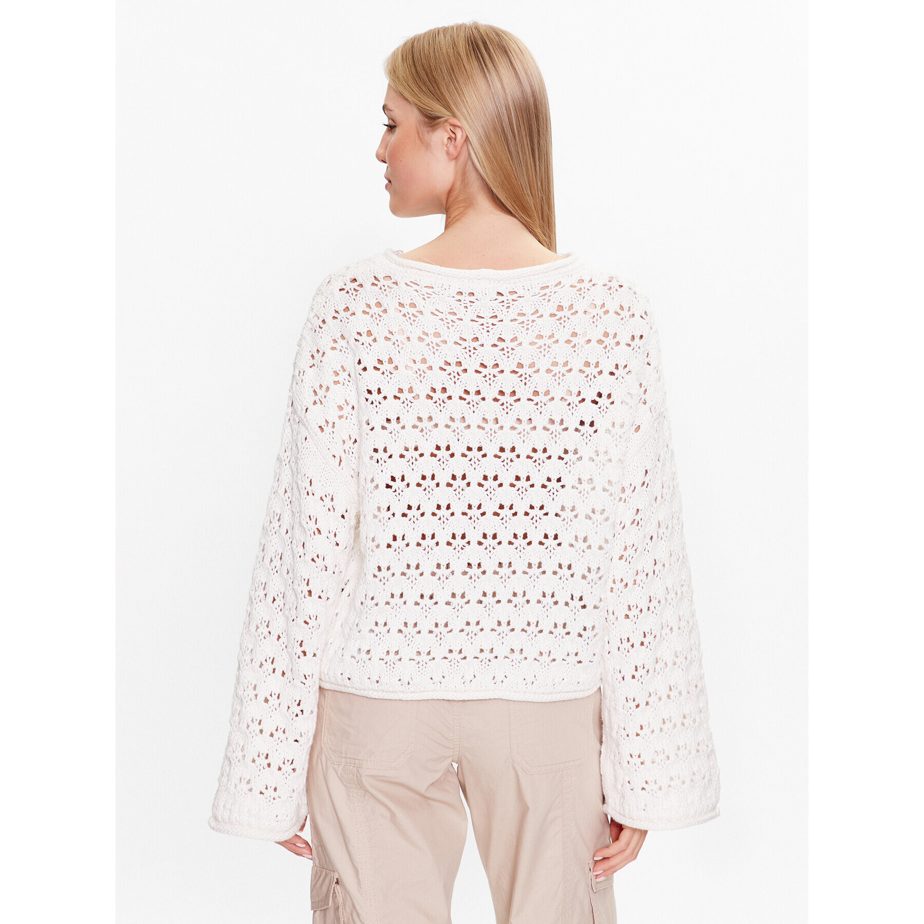 Gina Tricot Пуловер Knitted openwork sweater 19466 Бял Regular Fit - Pepit.bg