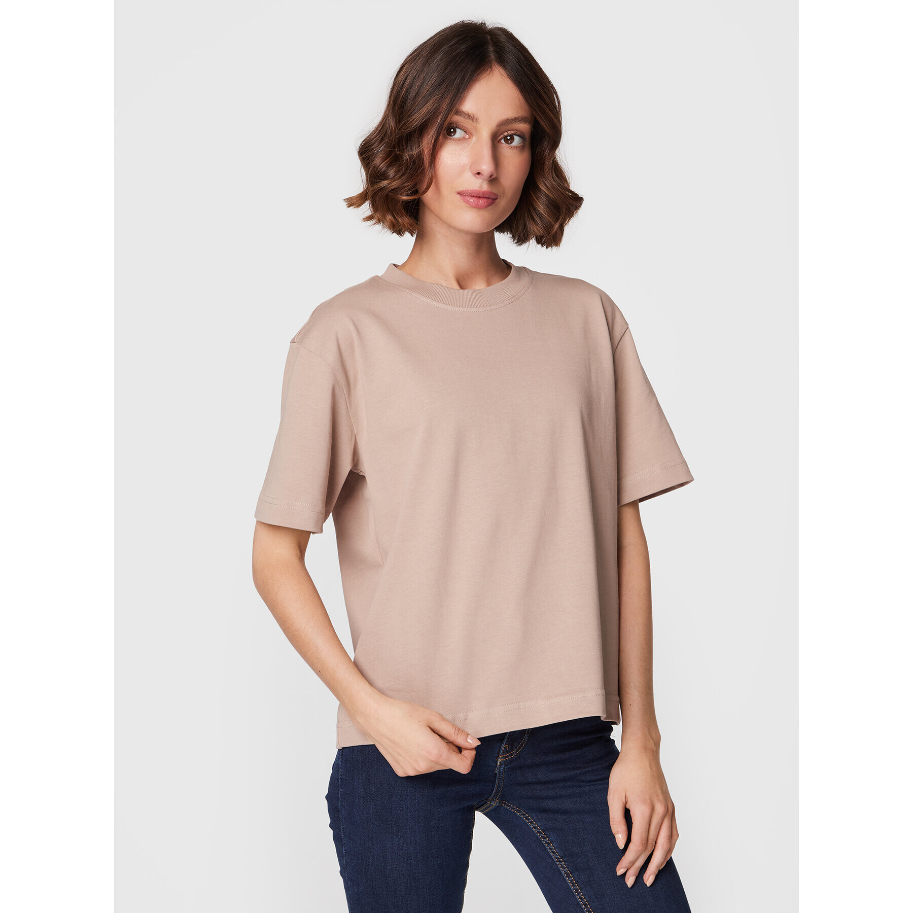 Gina Tricot Тишърт Basic 10469 Бежов Regular Fit - Pepit.bg