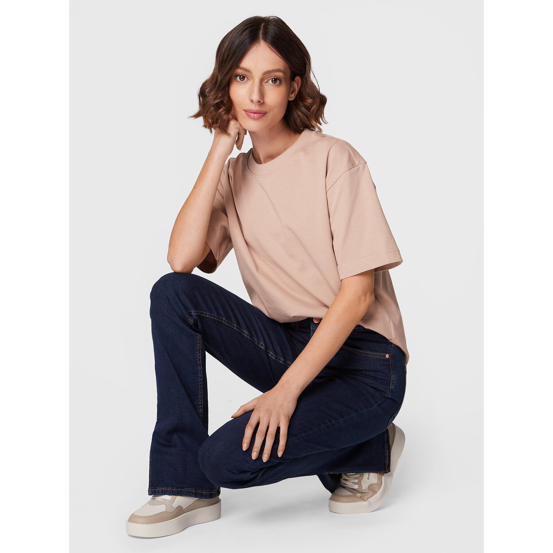 Gina Tricot Тишърт Basic 10469 Бежов Regular Fit - Pepit.bg