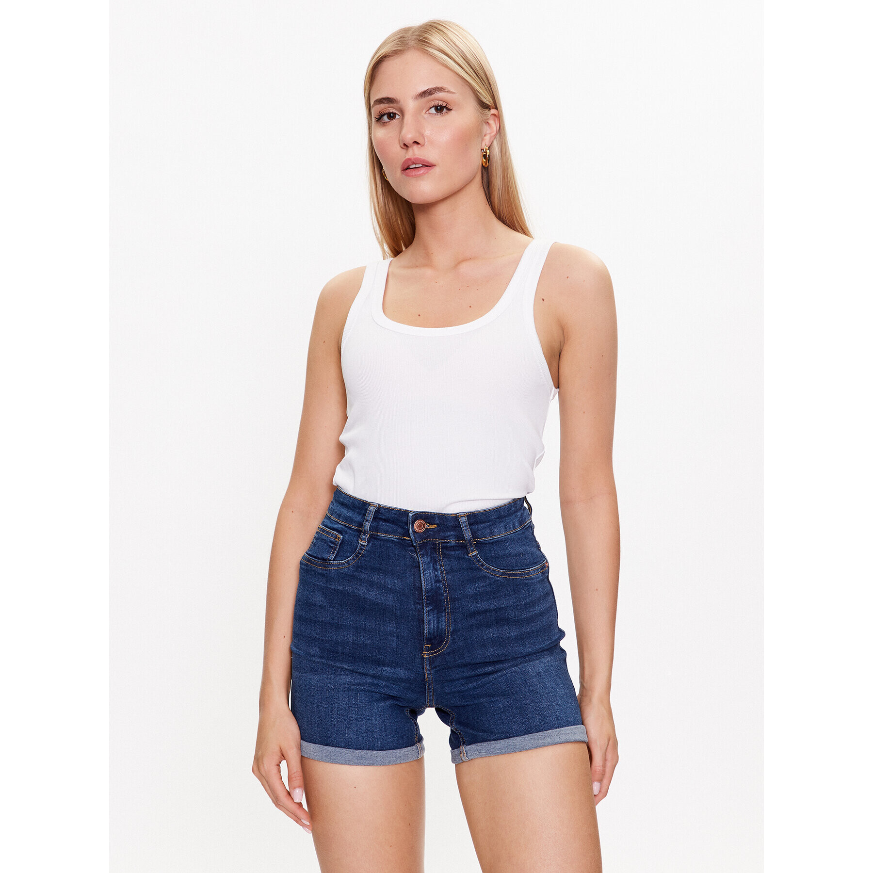 Gina Tricot топ Rib tank 19105 Бял Regular Fit - Pepit.bg