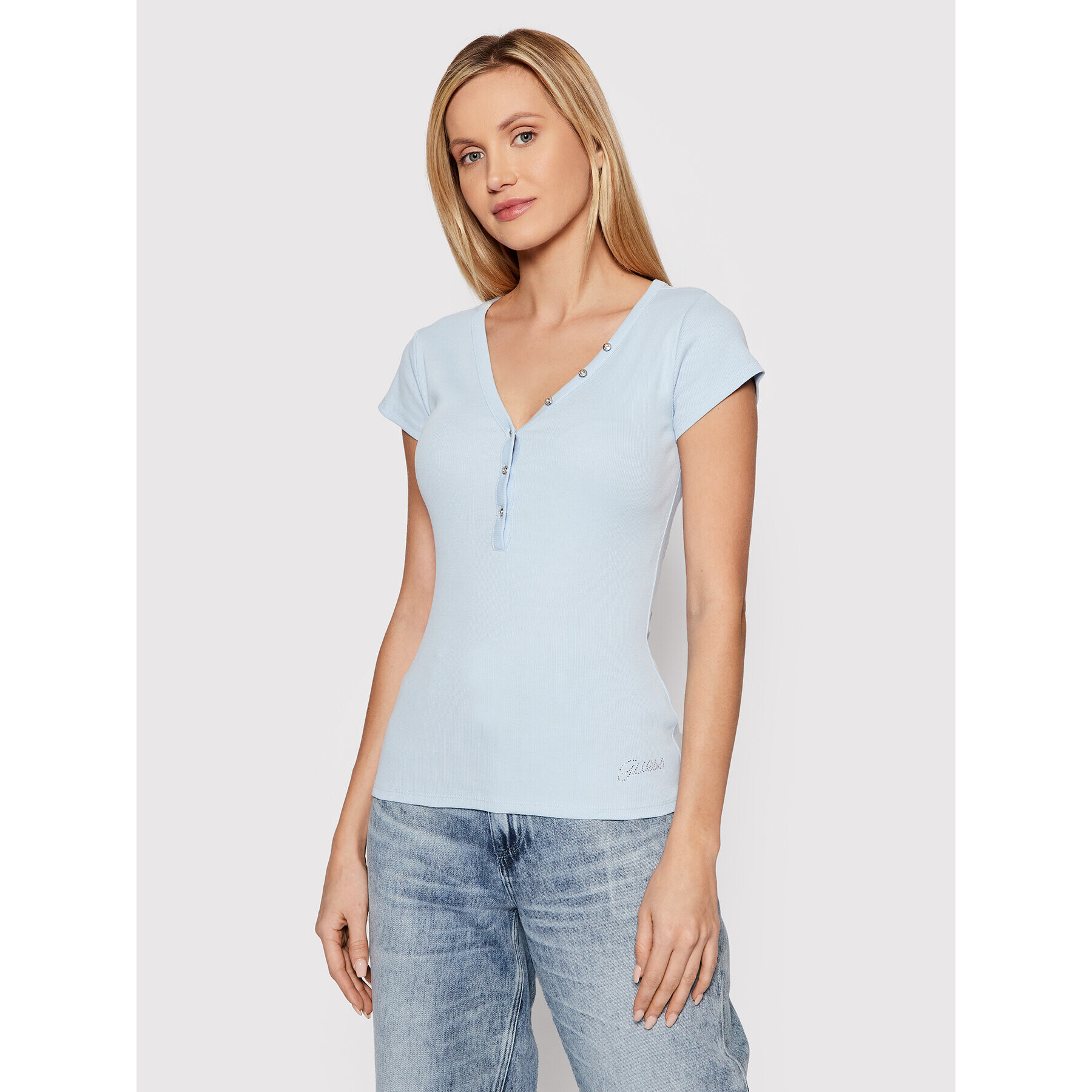 Guess Блуза Henley W0GI62 R9I50 Син Slim Fit - Pepit.bg